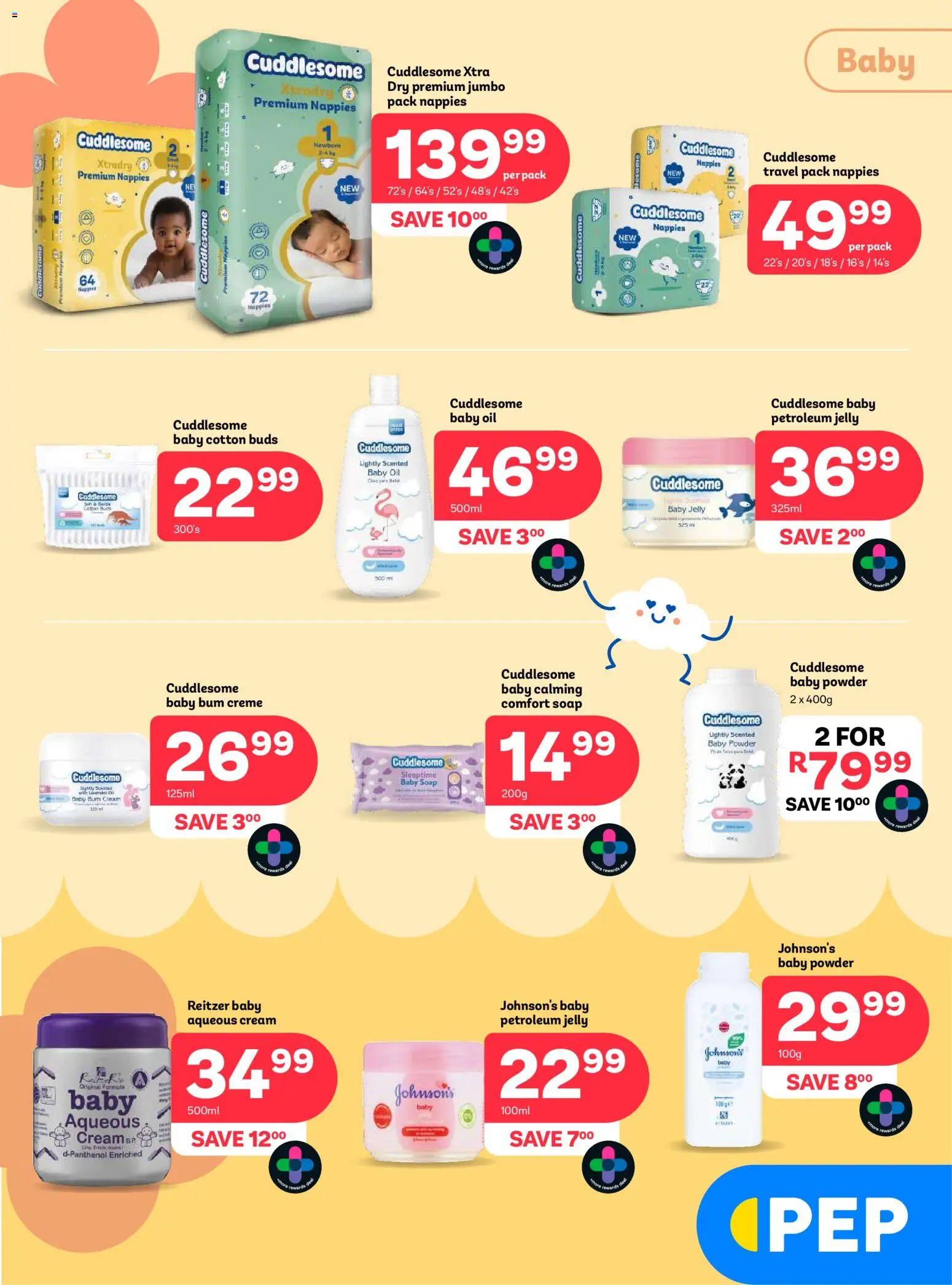 New PEP Stores catalogue – valid from 23.04.2026 | Page: 3 | Products: Powder, Petroleum jelly, Nappies, Cotton buds