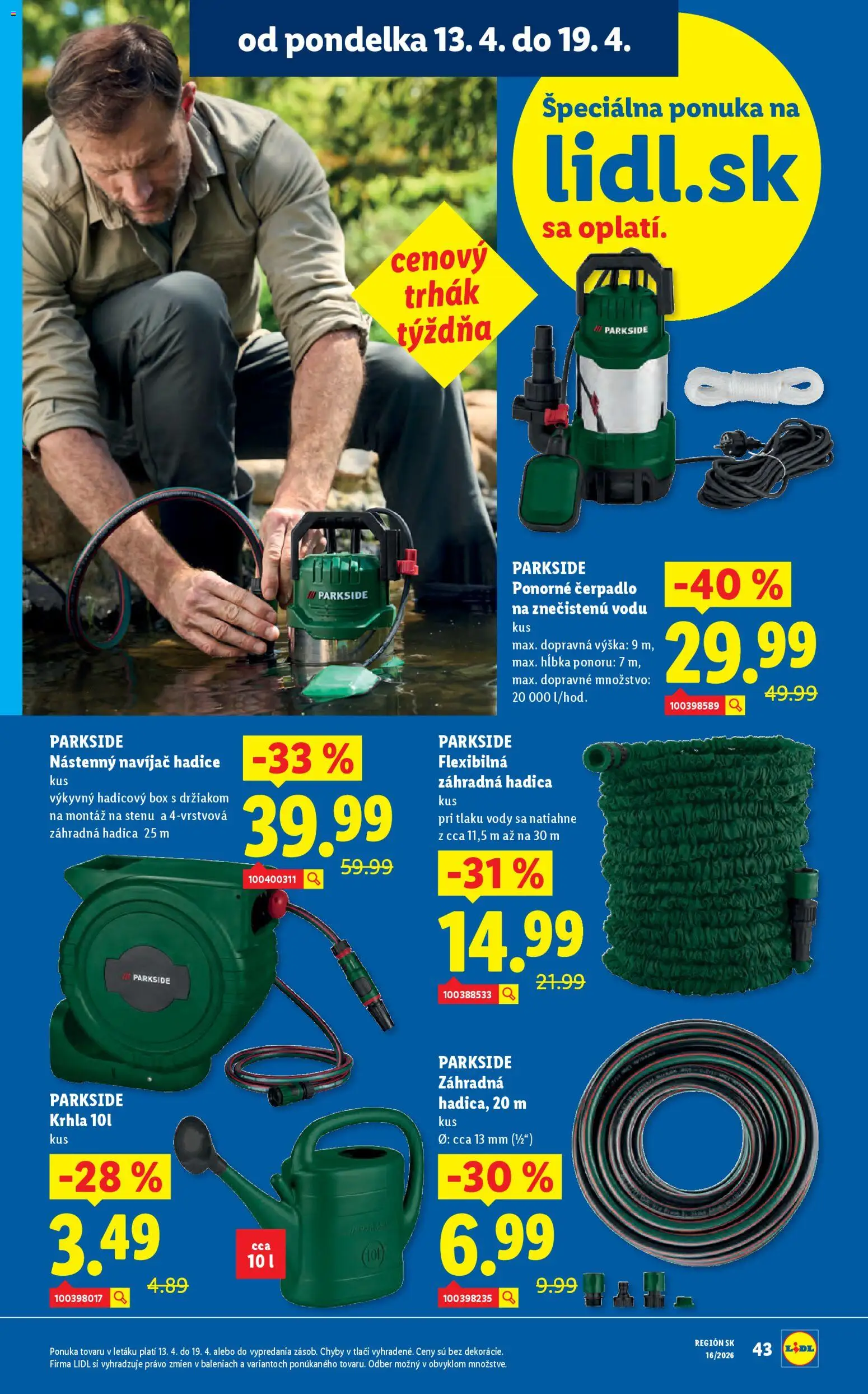 Nové Lidl akcie – leták je platný od 13.04.2026 | Strana: 46 | Produkty: Ponorné čerpadlo, Čerpadlo, Parkside
