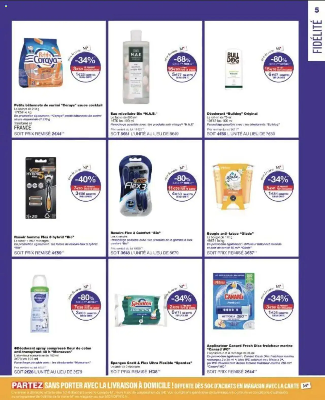  | Page: 5 | Produits: Coton, Eau micellaire, Déodorant, bloc WC