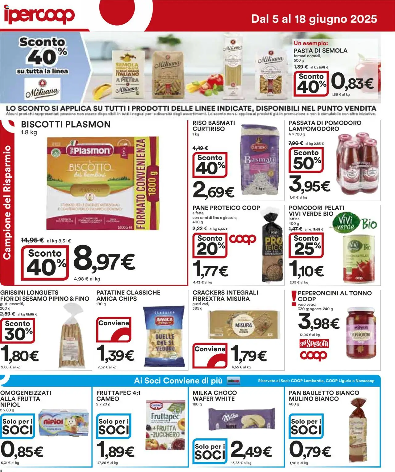 Volantino Ipercoop del 05.06.2025 | Pagina: 4 | Prodotti: Zucchero, Pasta, Passata di pomodoro, Vaso
