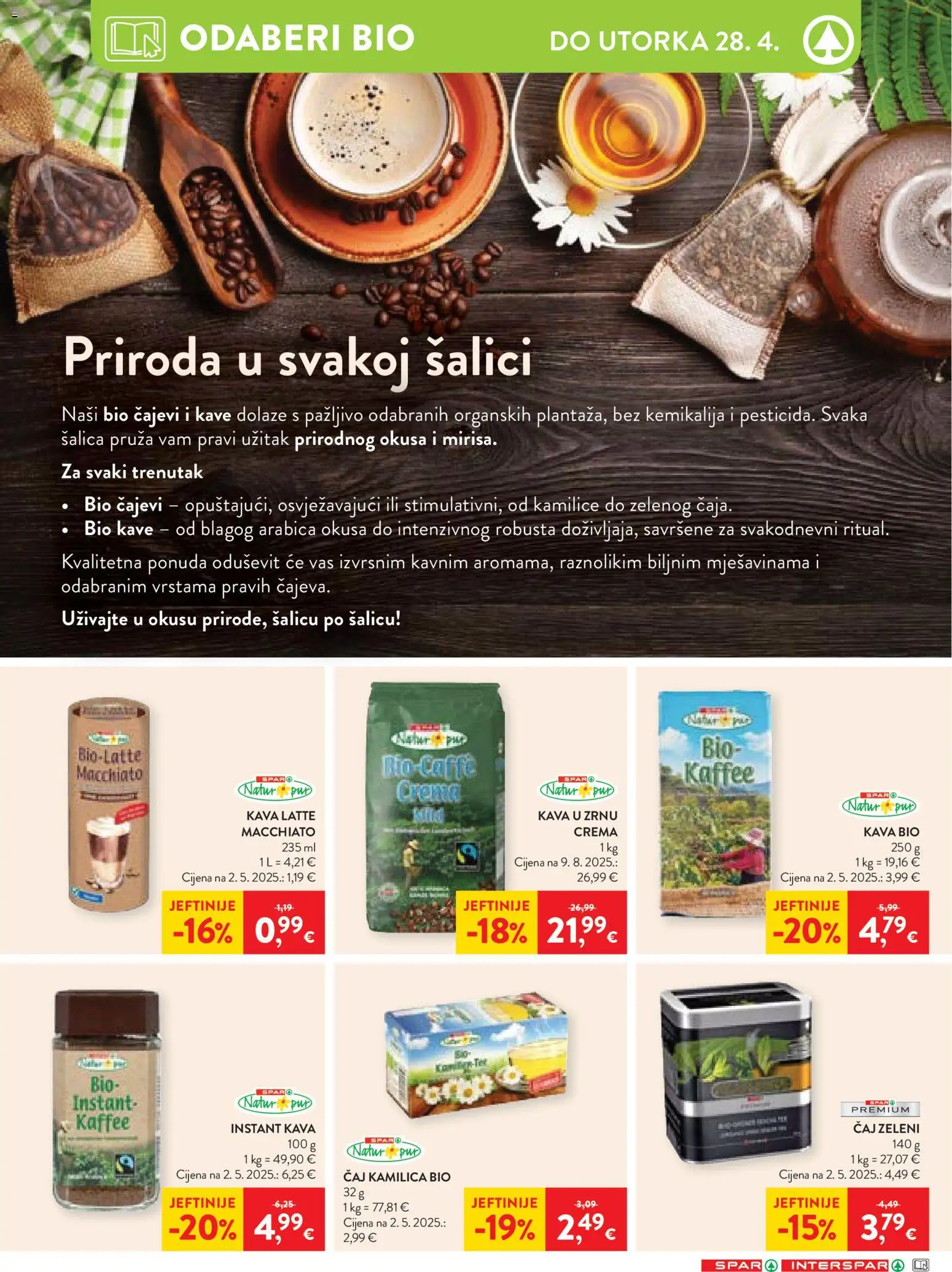 Spar katalog | vrijedi od 22.04.2026 | Stranica: 15 | Proizvodi: Kava u zrnu, Kava, Čaj, Šalica