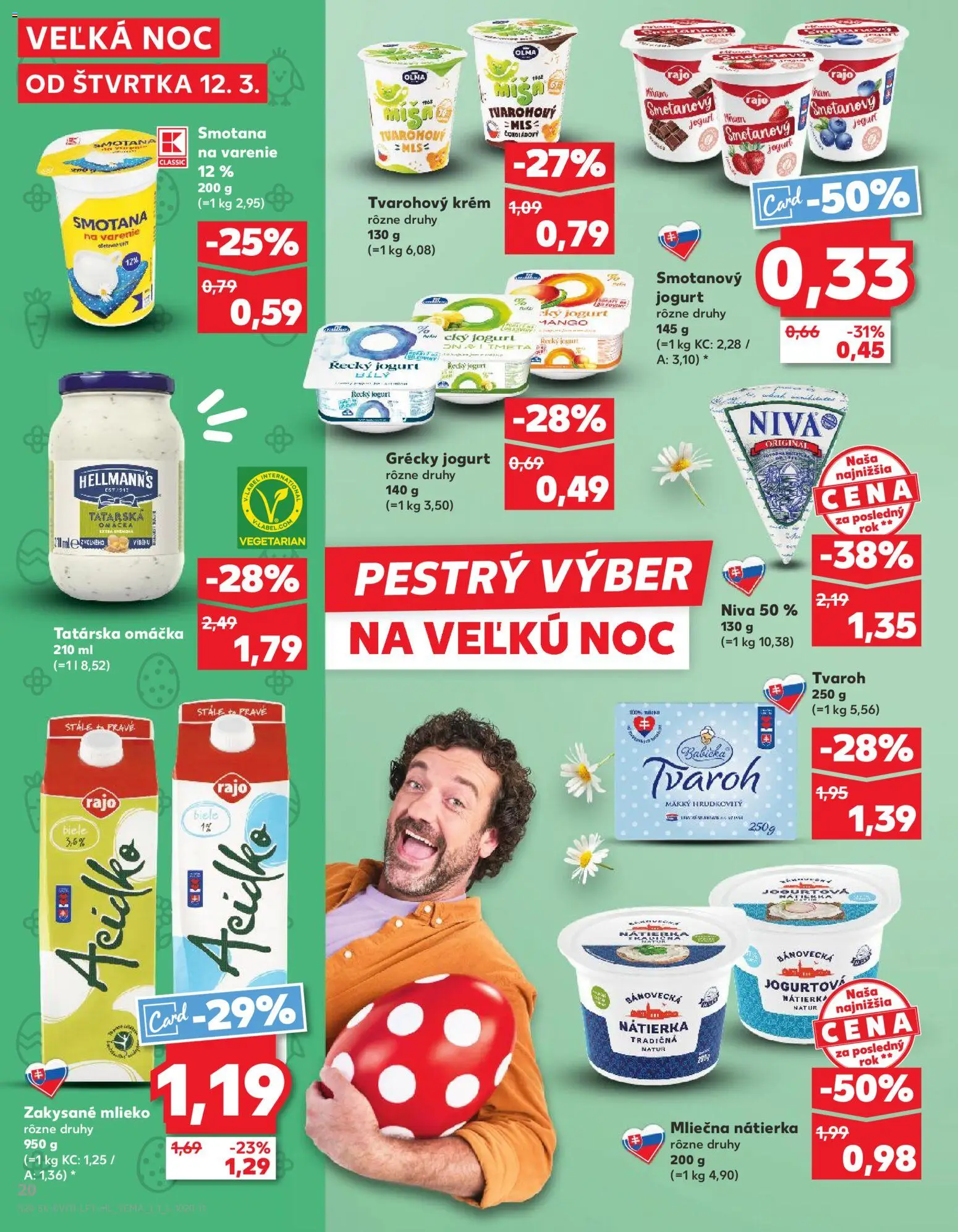 Nové Kaufland akcie – leták je platný od 12.03.2026 | Strana: 20 | Produkty: Grécky jogurt, Tvaroh, Tatárska omáčka, Zakysané mlieko