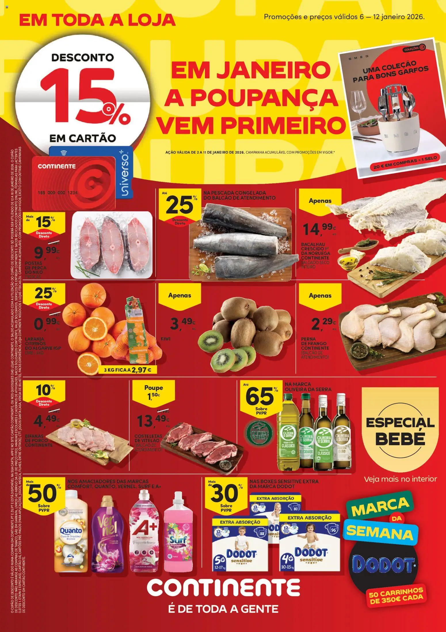 Continente folheto │ válido de 06.01.2026 | Página: 1 | Produtos: Bacalhau, Frango, Garfos, Kiwi