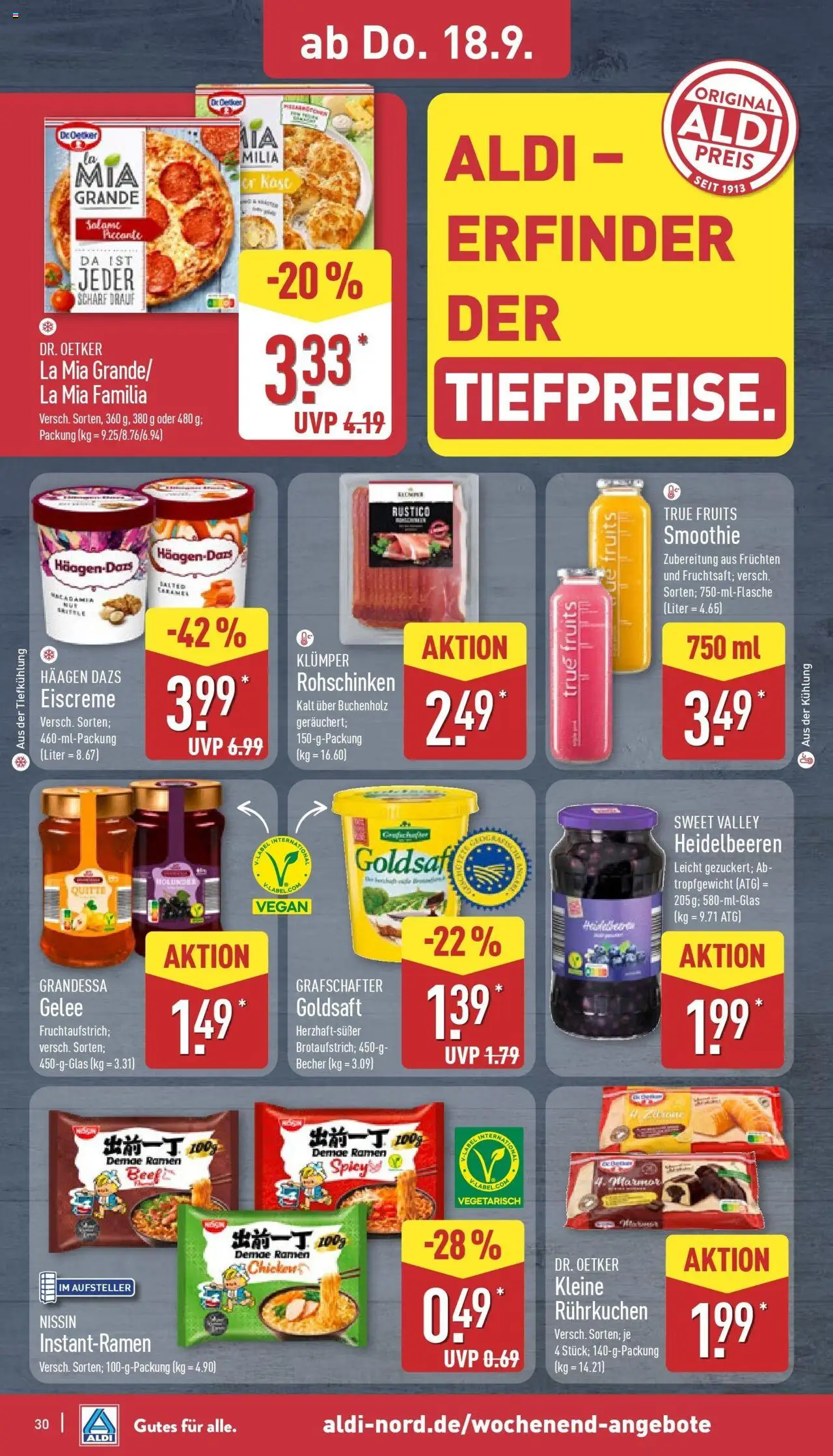 Aldi - ALDI Nord: Wochenangebote – gültig ab 14.09.2025 | Seite: 30 | Produkte: Haagen dazs, Eiscreme, Heidelbeeren