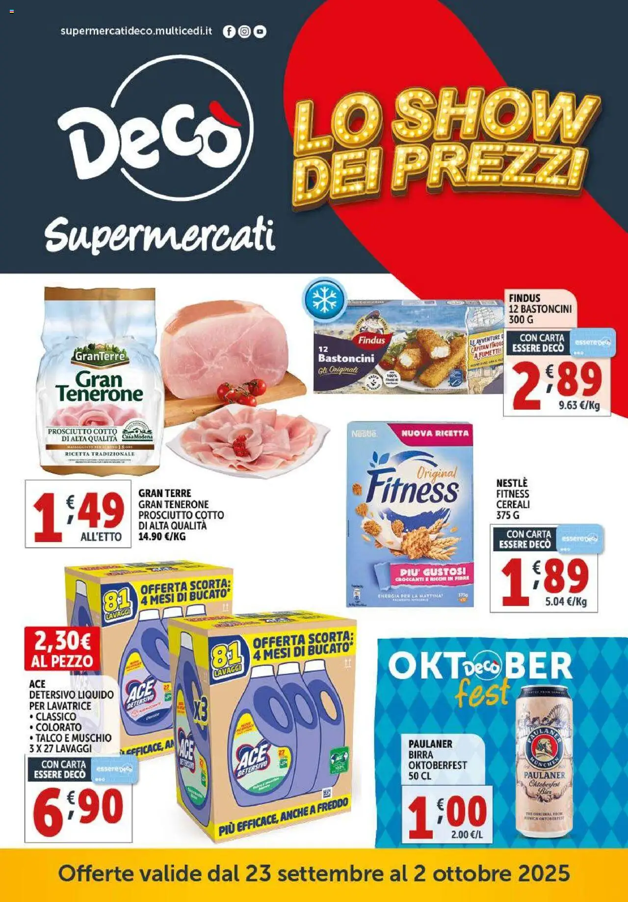 Volantino Decò del 23.09.2025 | Pagina: 1 | Prodotti: Prosciutto Cotto, Birra, Cereali, Talco