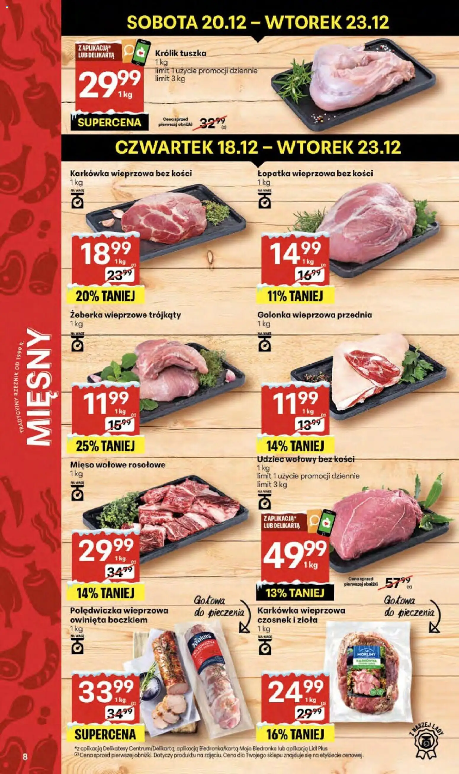 Delikatesy Centrum Gazetka - Sklepy Własne od 18.12.2025 | Strona: 8 | Produkty: Mięso, Polędwiczka wieprzowa, Golonka wieprzowa, Łopatka wieprzowa