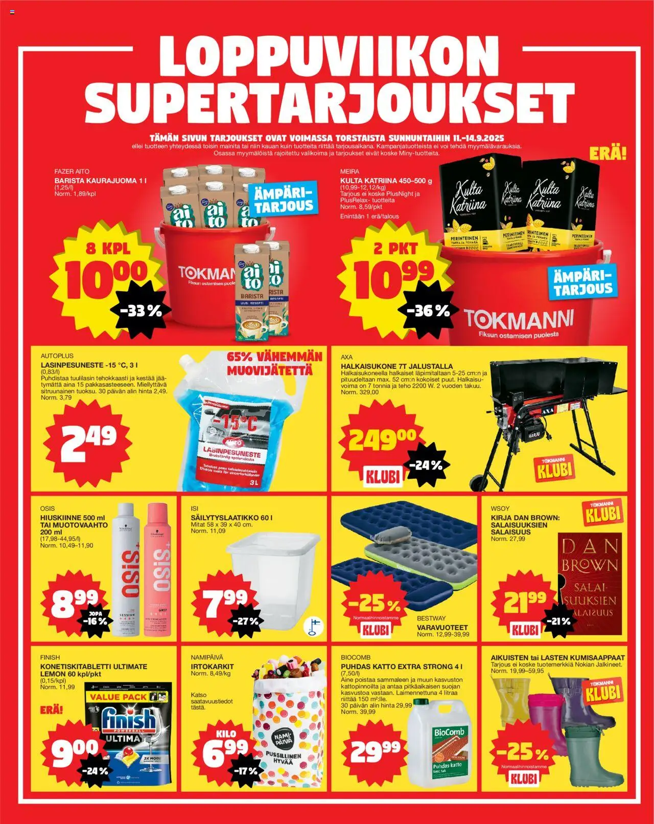 Tokmanni tarjoukset – voimassa 08.09.2025 alkaen | Sivu: 16 | Tuotteet: Kaurajuoma, Kirja, Voi, Kumisaappaat