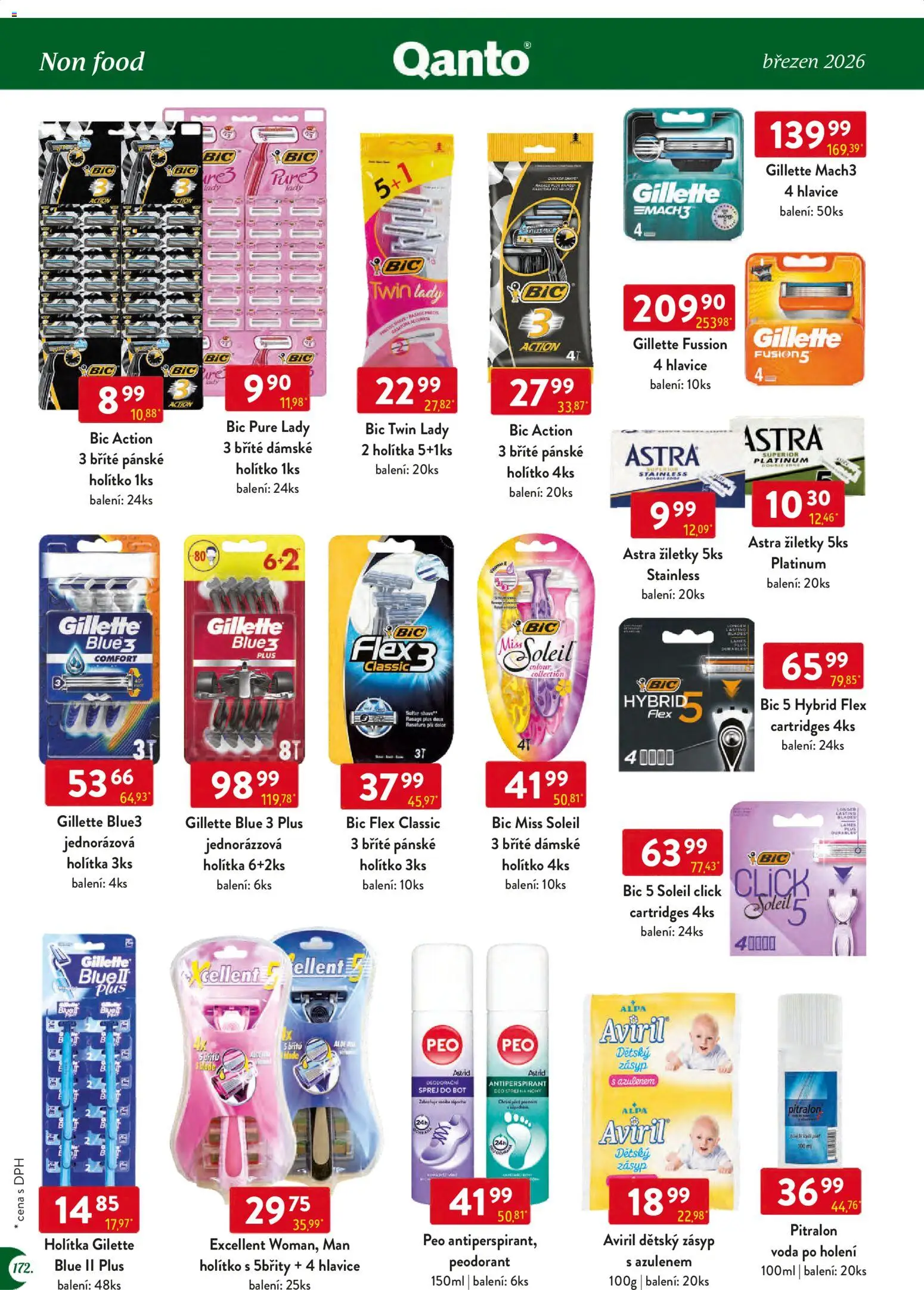 Astur & Qanto leták - Velkoobchod 03/2026 od 01.03.2026 | Strana: 172 | Produkty: Antiperspirant, Voda, Žiletky, Gillette Mach3