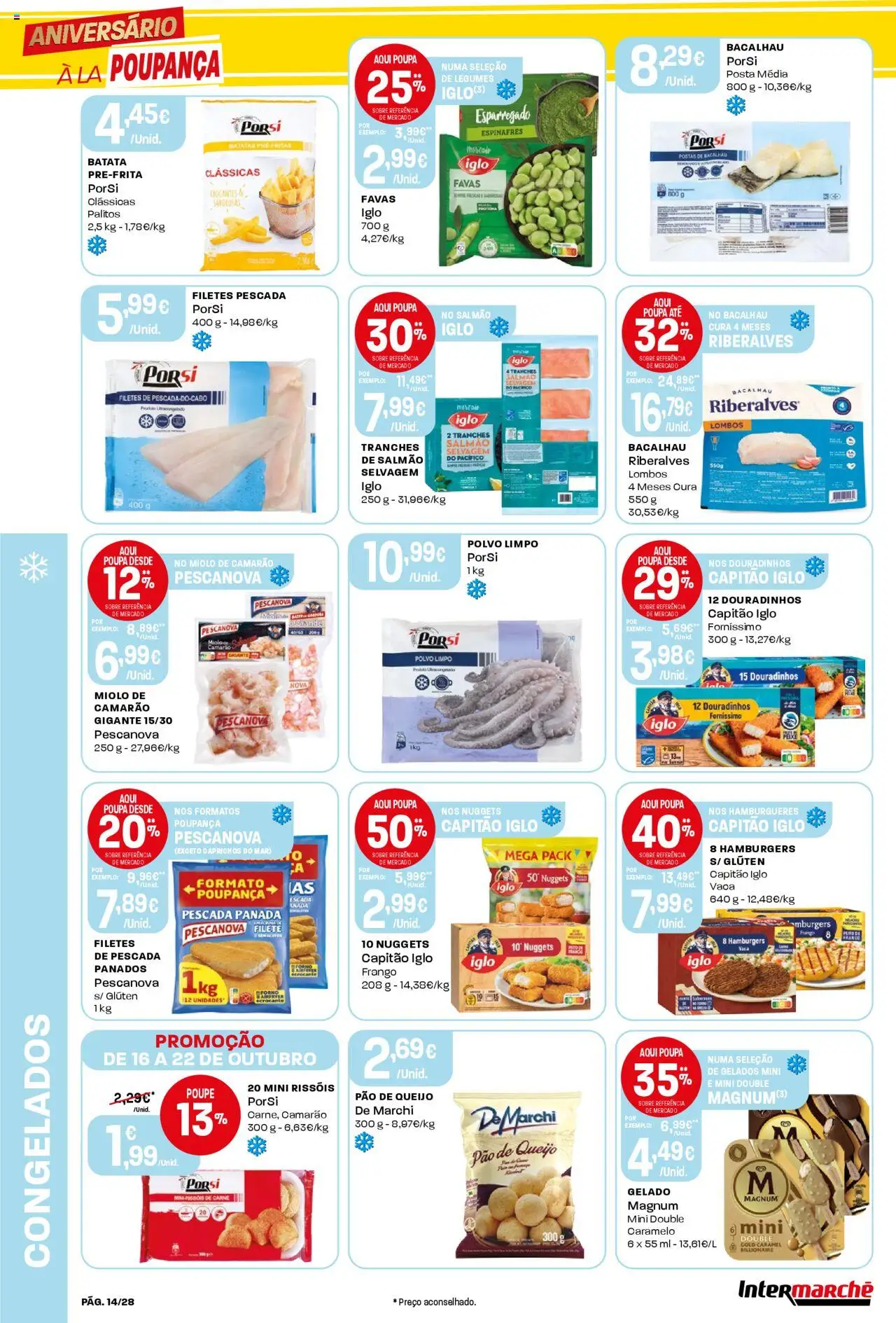 Intermarché Folheto Contact │ válido de 16.10.2025 | Página: 14 | Produtos: Espinafres, Frango, Queijo, Nuggets