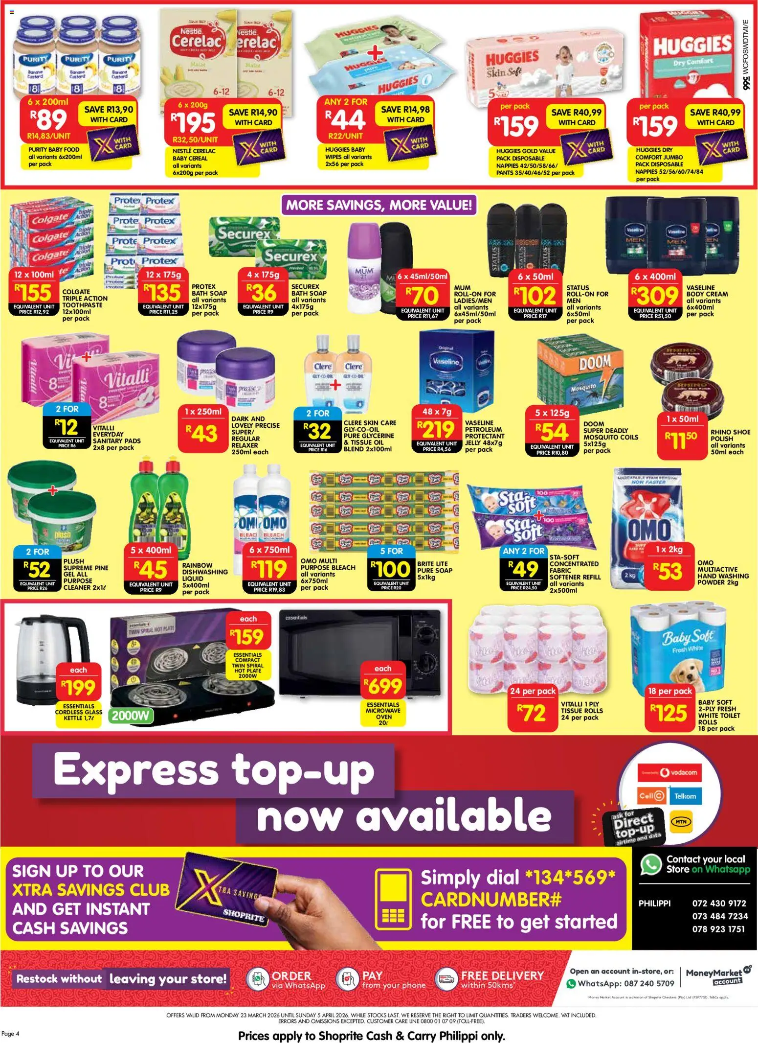 New Shoprite catalogue – valid from 23.03.2026 | Page: 4 | Products: Data, Deodorant, Toothpaste, Relaxer