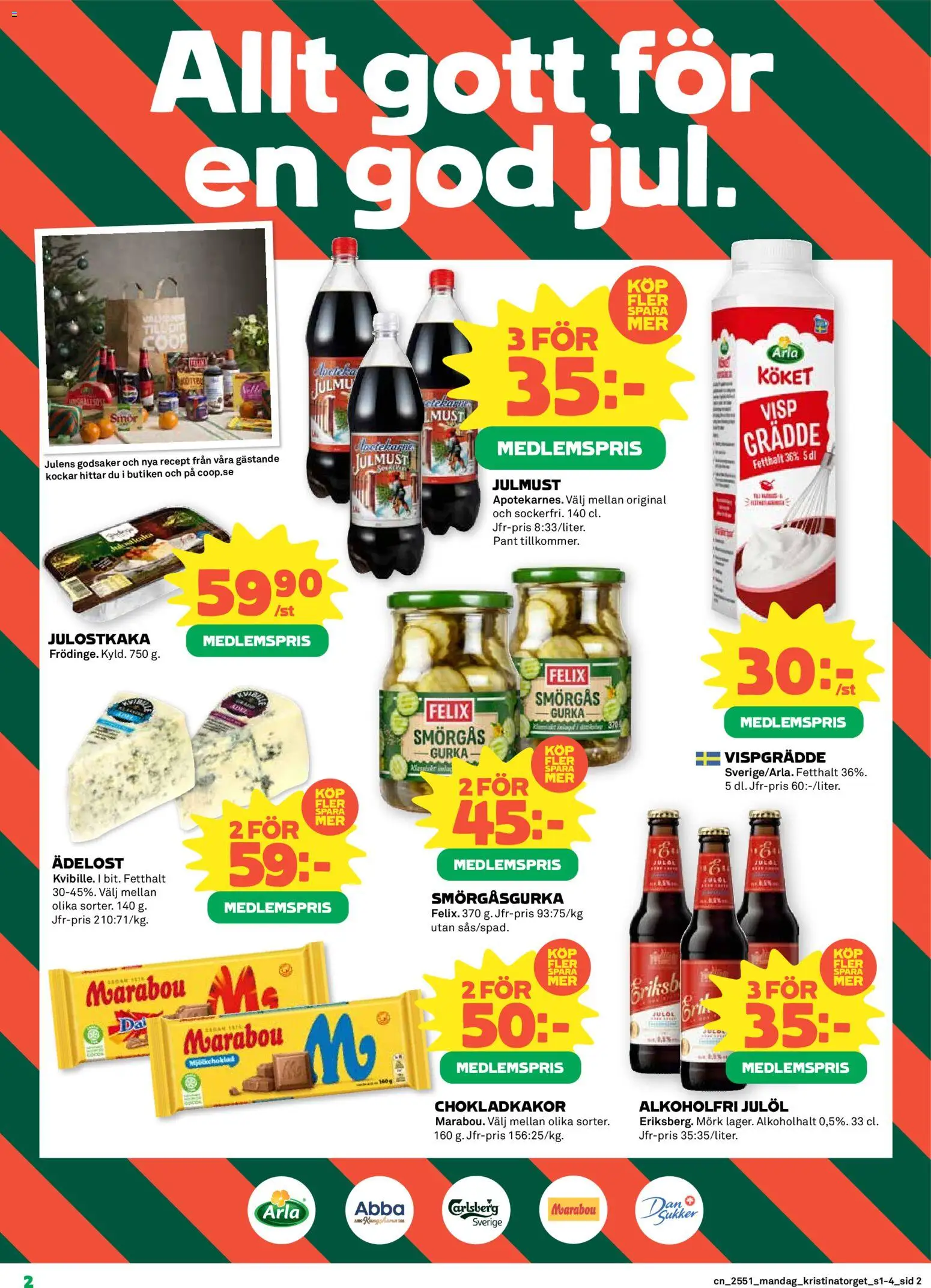 Coop reklamblad aktuell från 15.12.2025 | Sida: 2 | Produkter: Smör, Gurka, Grädde, Vispgrädde