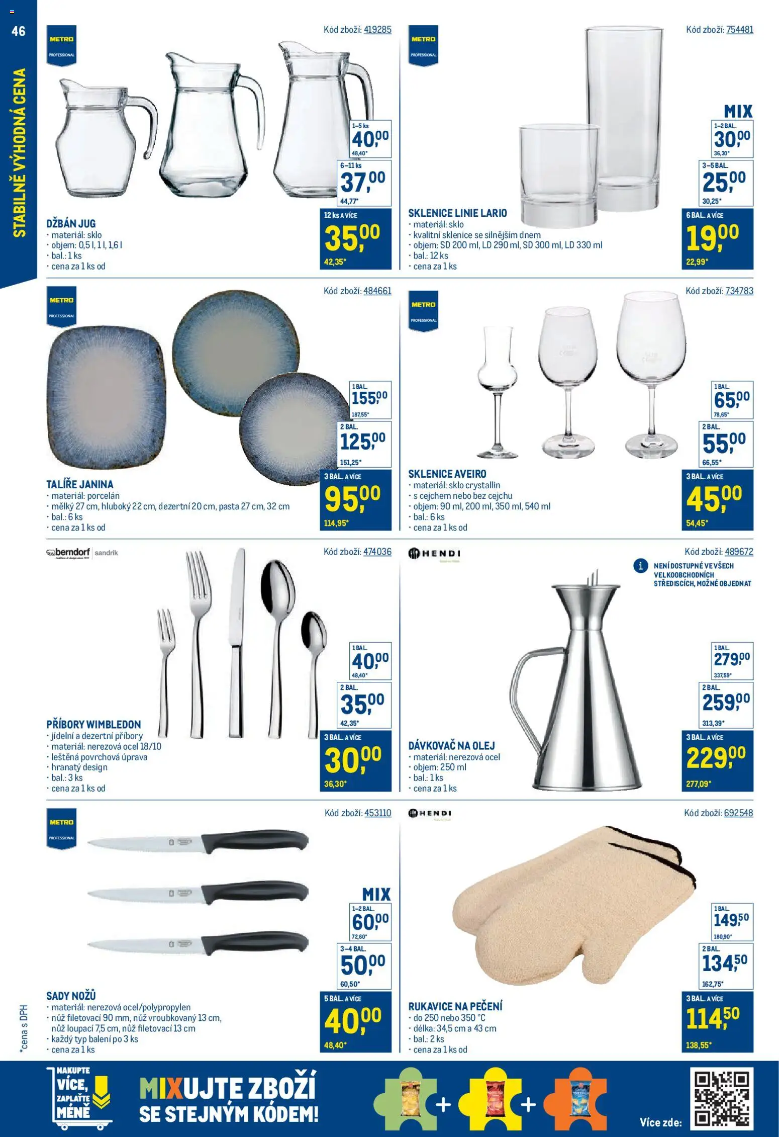 Makro leták - Stabilně výhodná cena od 28.01.2026 | Strana: 46 | Produkty: Talíře, Rukavice, Nůž, Sklenice