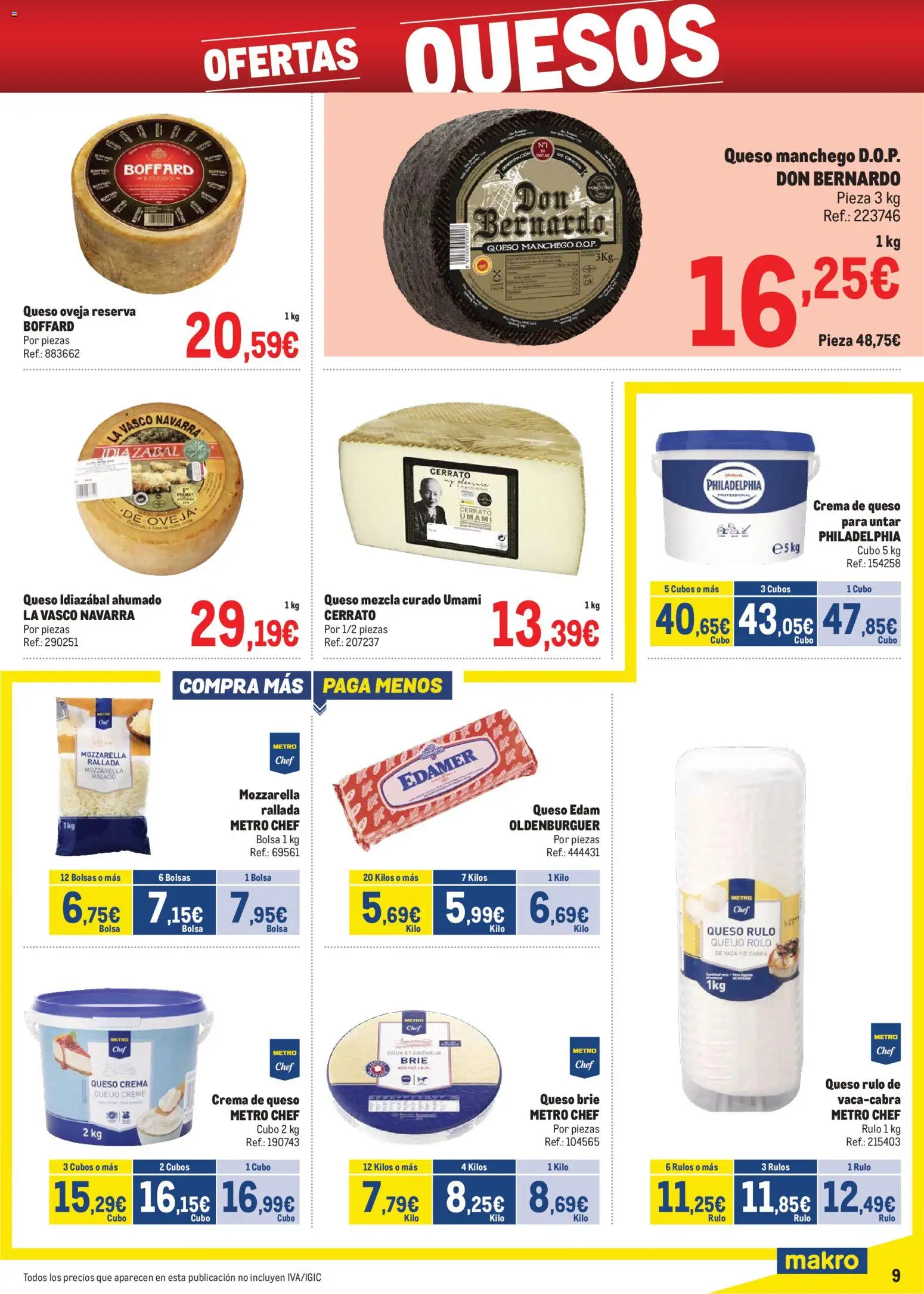 Makro - Precios Canarias │ válido desde el 03.11.2025 | Página: 9 | Productos: Queso, Crema, Bolsa