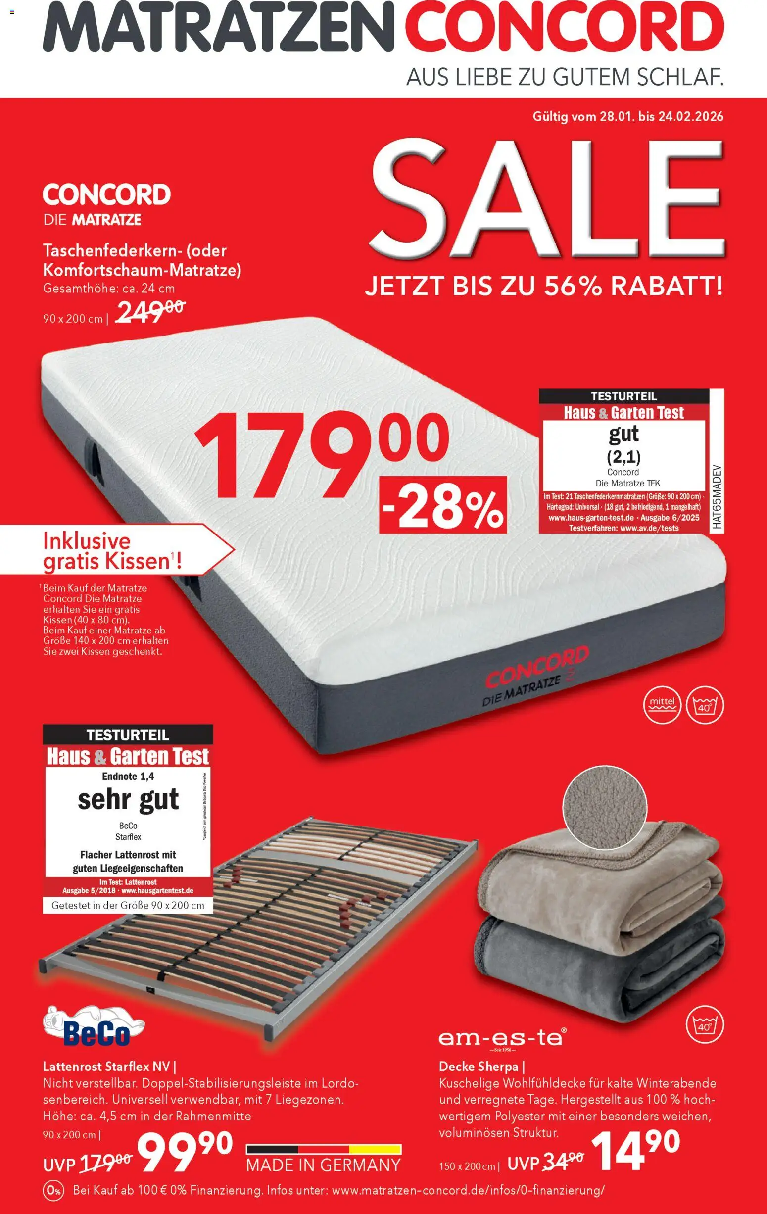 Matratzen Concord Prospekt 	 – gültig ab 28.01.2026 | Seite: 1 | Produkte: Matratze, Kissen, Decke, Lattenrost