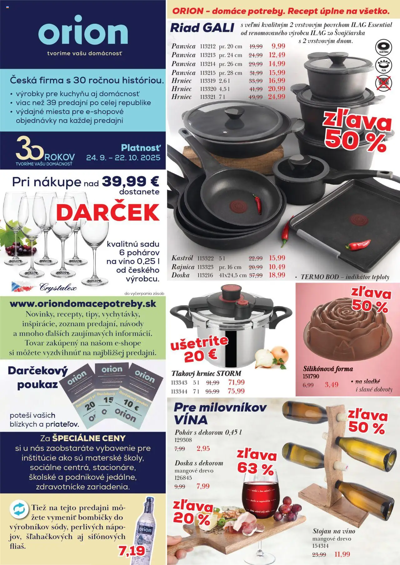 Nové Orion trade stredné slovensko akcie – leták je platný od 03.10.2025 | Strana: 1 | Produkty: Stojan na víno, Víno, Panvica