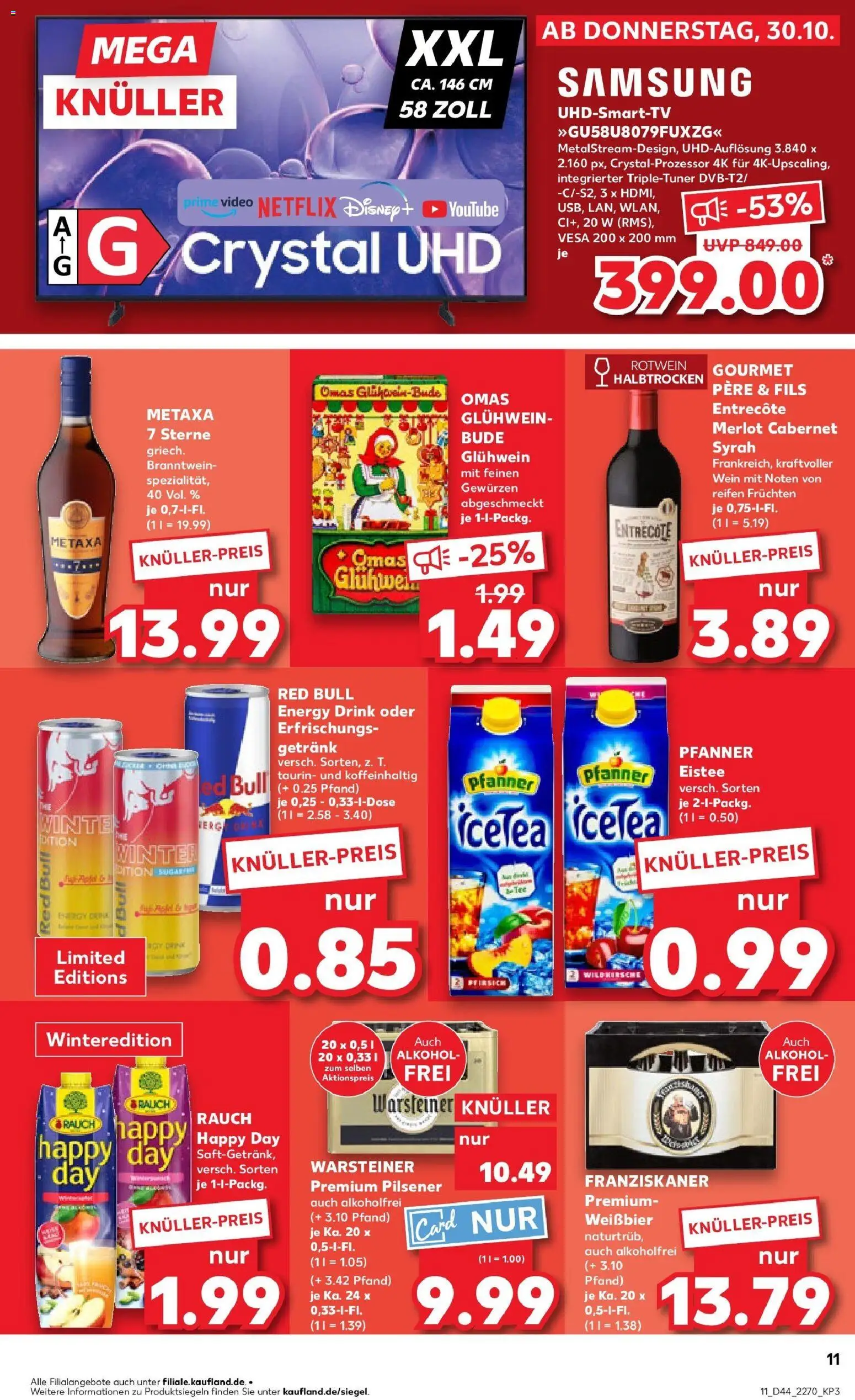 Kaufland prospekt Aschaffenburg	 – gültig ab 30.10.2025 | Seite: 11 | Produkte: Franziskaner, Energy, Weißbier, Metaxa