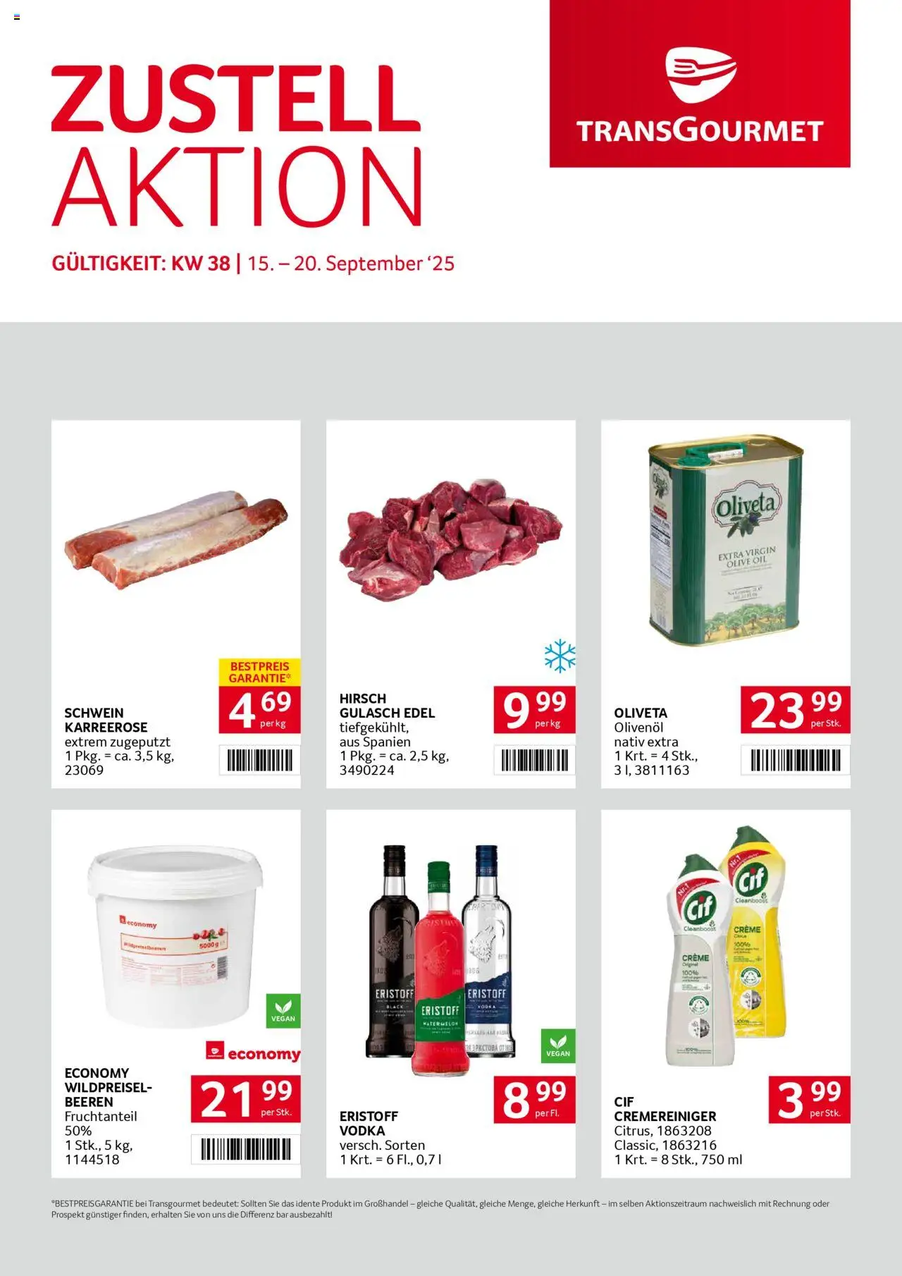 Transgourmet Zustellaktion gültig ab 14.09.2025 | Seite: 1 | Produkte: Wodka, Creme