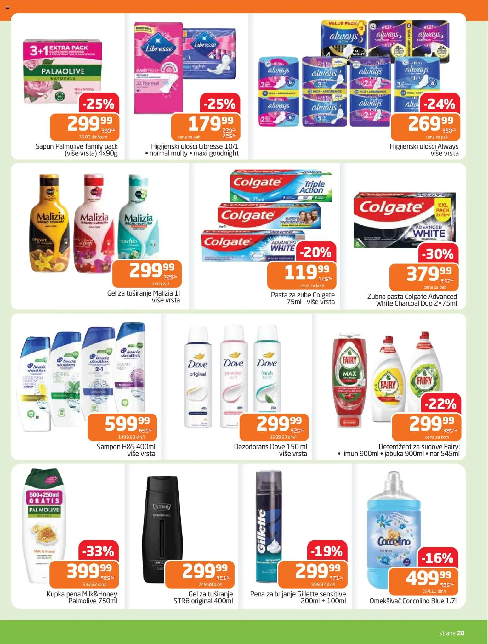 Gomex katalog - važi od 15.04.2026 | Strana: 20 | Proizvode: Palmolive, Pena za brijanje, Gel za tuširanje, Limun