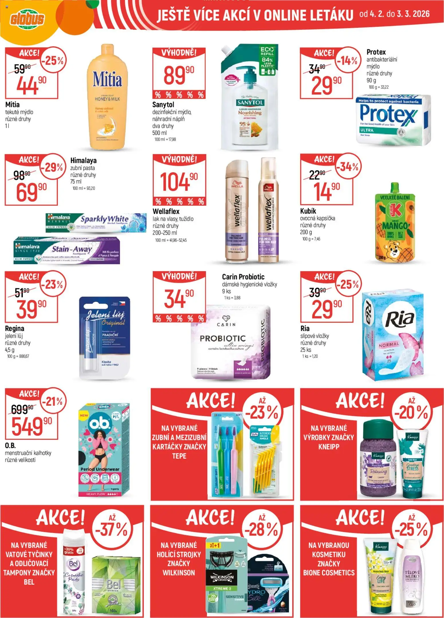 Globus leták od 18.02.2026 | Strana: 43 | Produkty: Ovocná kapsička, Body, Tampony, Tužidlo