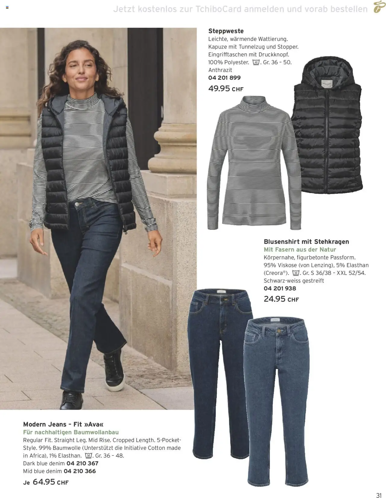 Tchibo Aktionen – gültig ab 10.10.2025 | Seite: 31 | Produkte: Steppweste, Jeans