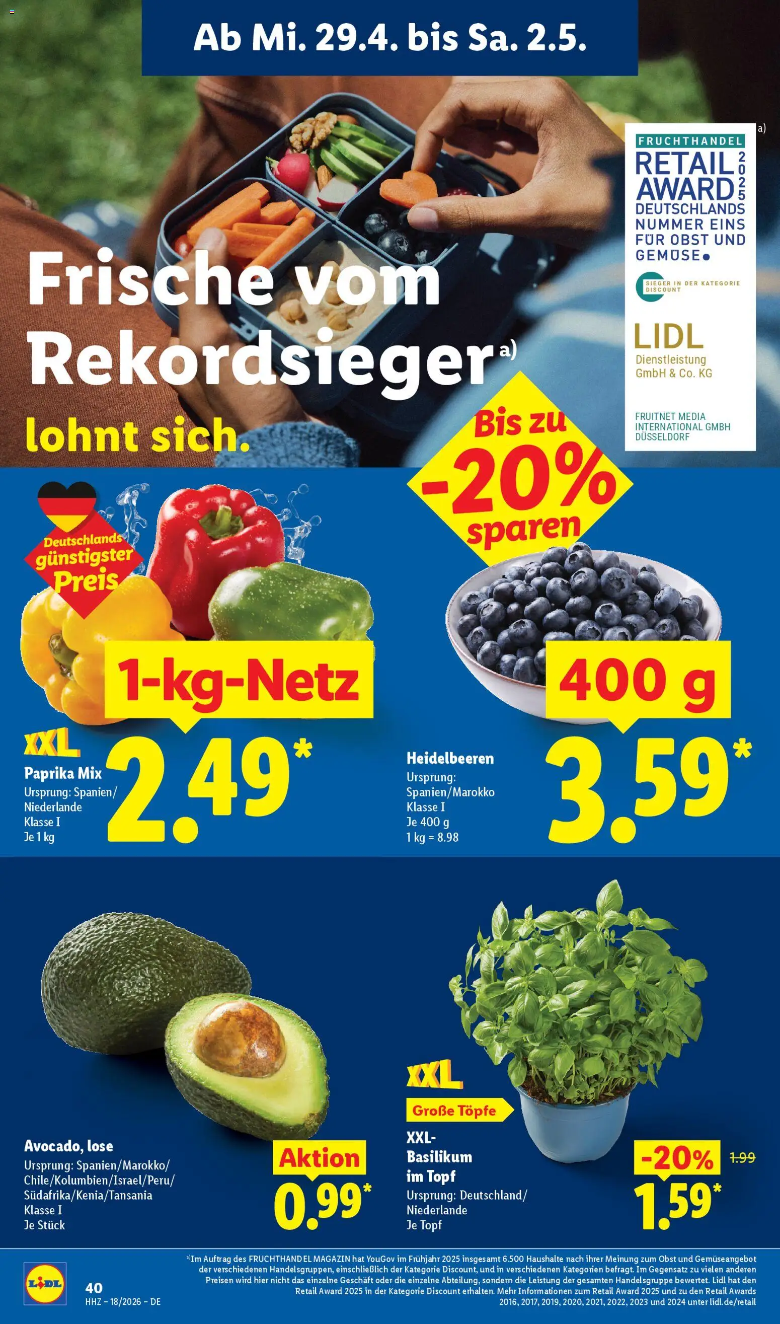 Lidl Prospekt – gültig ab 27.04.2026 | Seite: 60 | Produkte: Heidelbeeren, Gemüse, Paprika, Obst