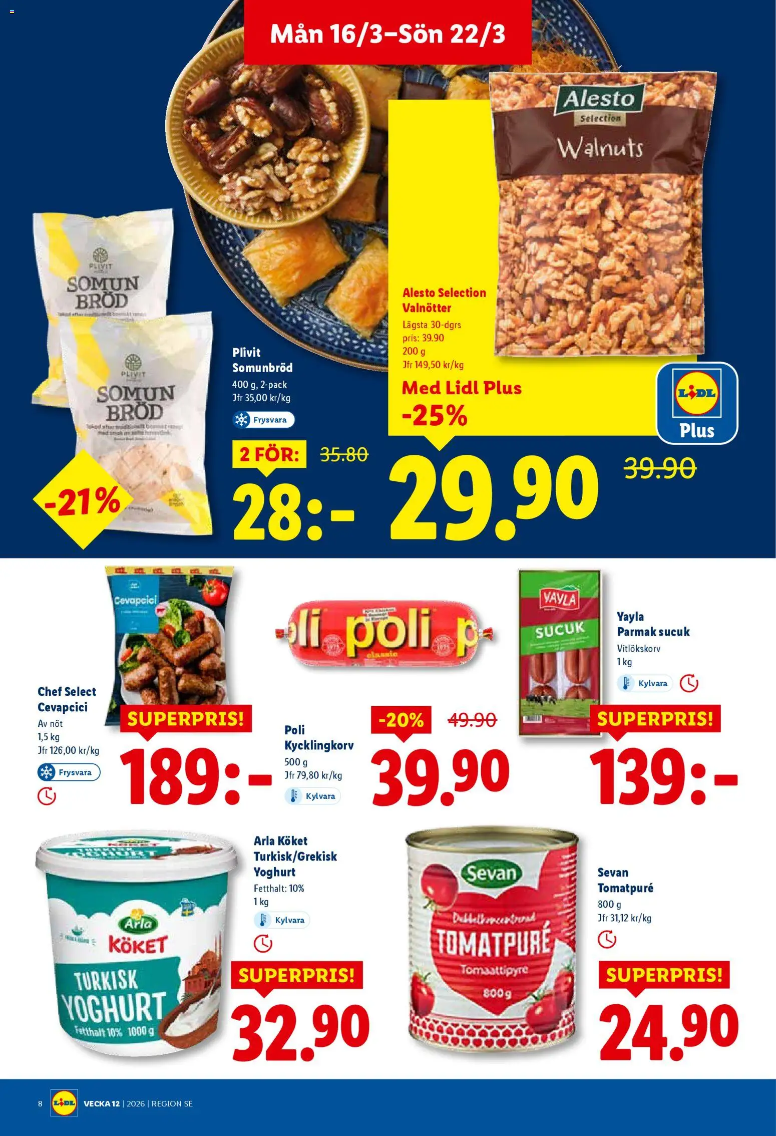 Lidl reklamblad aktuell från 16.03.2026 | Sida: 8 | Produkter: Tomatpure, Yoghurt, Bröd