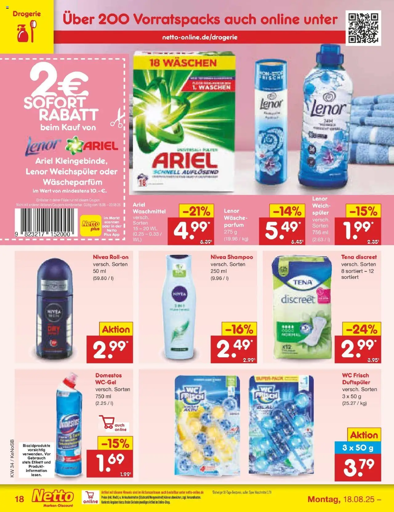 Netto Marken-Discount prospekt Bonn	 - gültig ab dem 18.08.2025 | Seite: 32 | Produkte: Lenor, Ariel, Weichspüler, Wc frisch