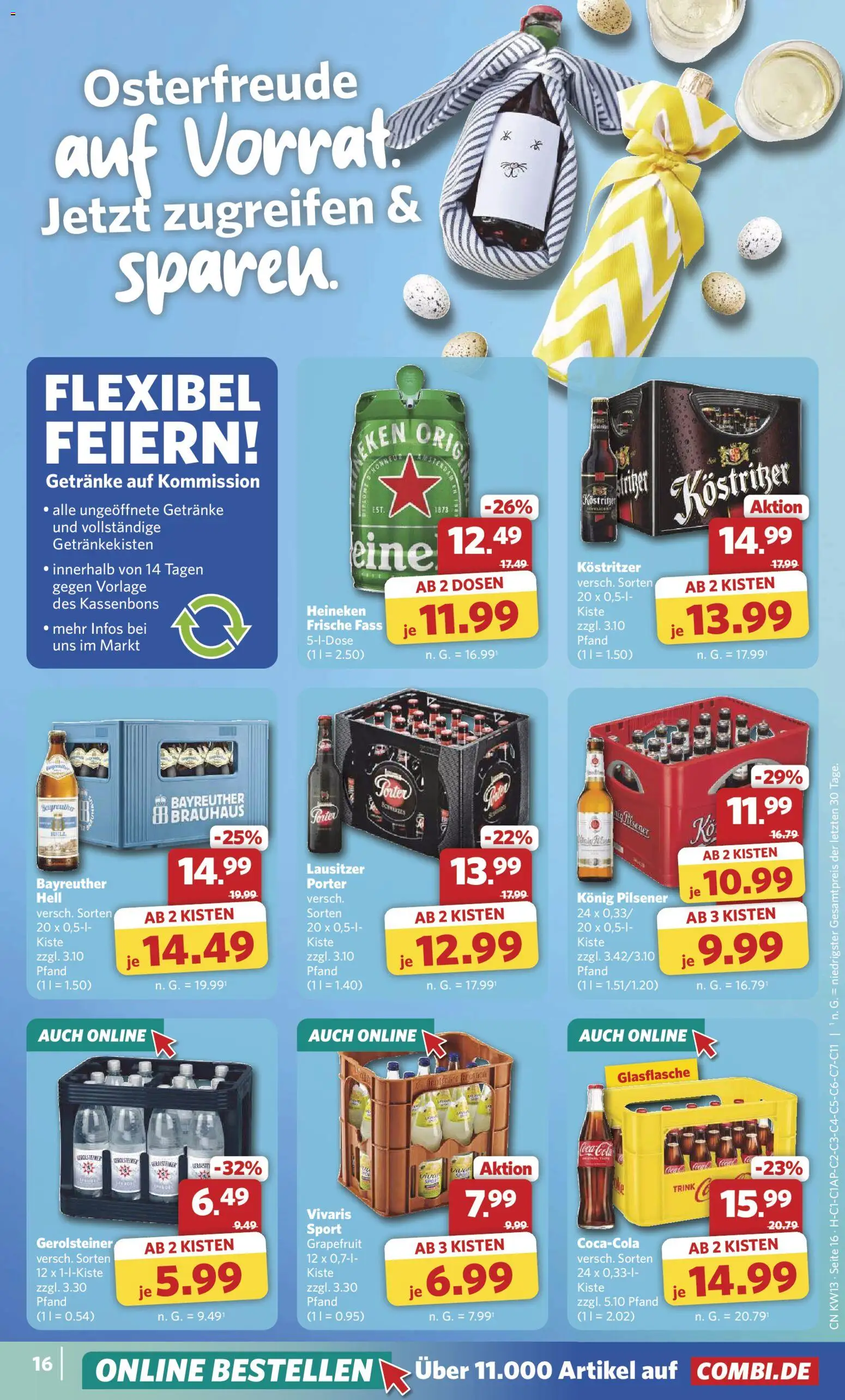 Combi Prospekt 	 – gültig ab 23.03.2026 | Seite: 16 | Produkte: Coca cola, Konig pilsener, Cola, Heineken