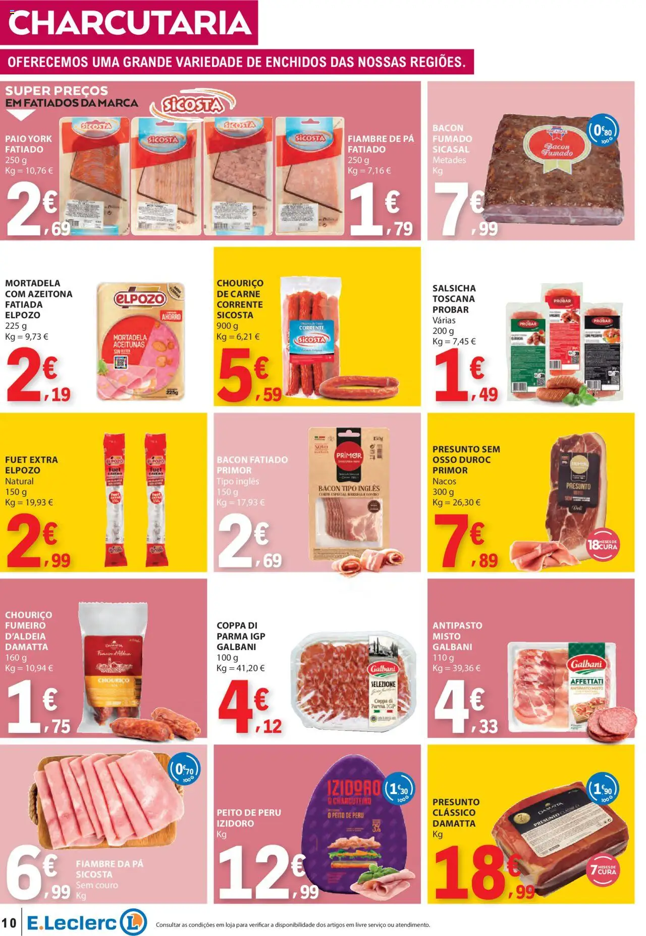E.Leclerc folheto │ válido de 21.08.2025 | Página: 10 | Produtos: Mortadela, Presunto, Carne, Pá