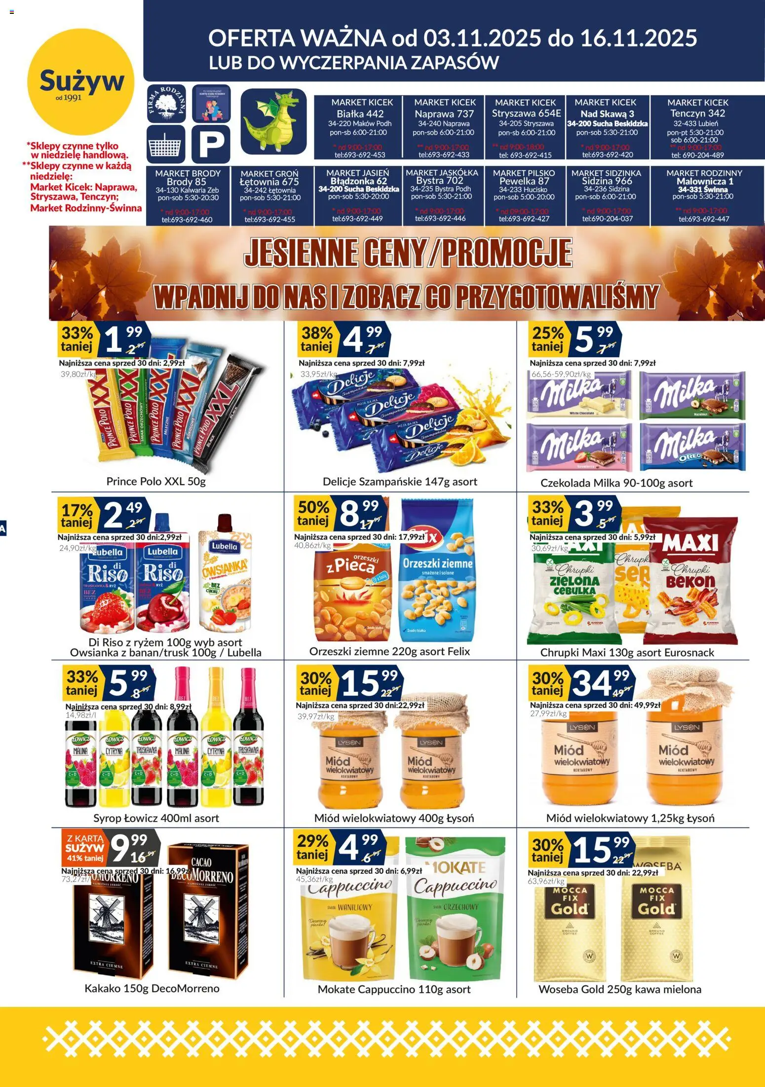 Sużyw Gazetka od 03.11.2025 | Strona: 1 | Produkty: Cytryna, Syrop, Owsianka, Milka
