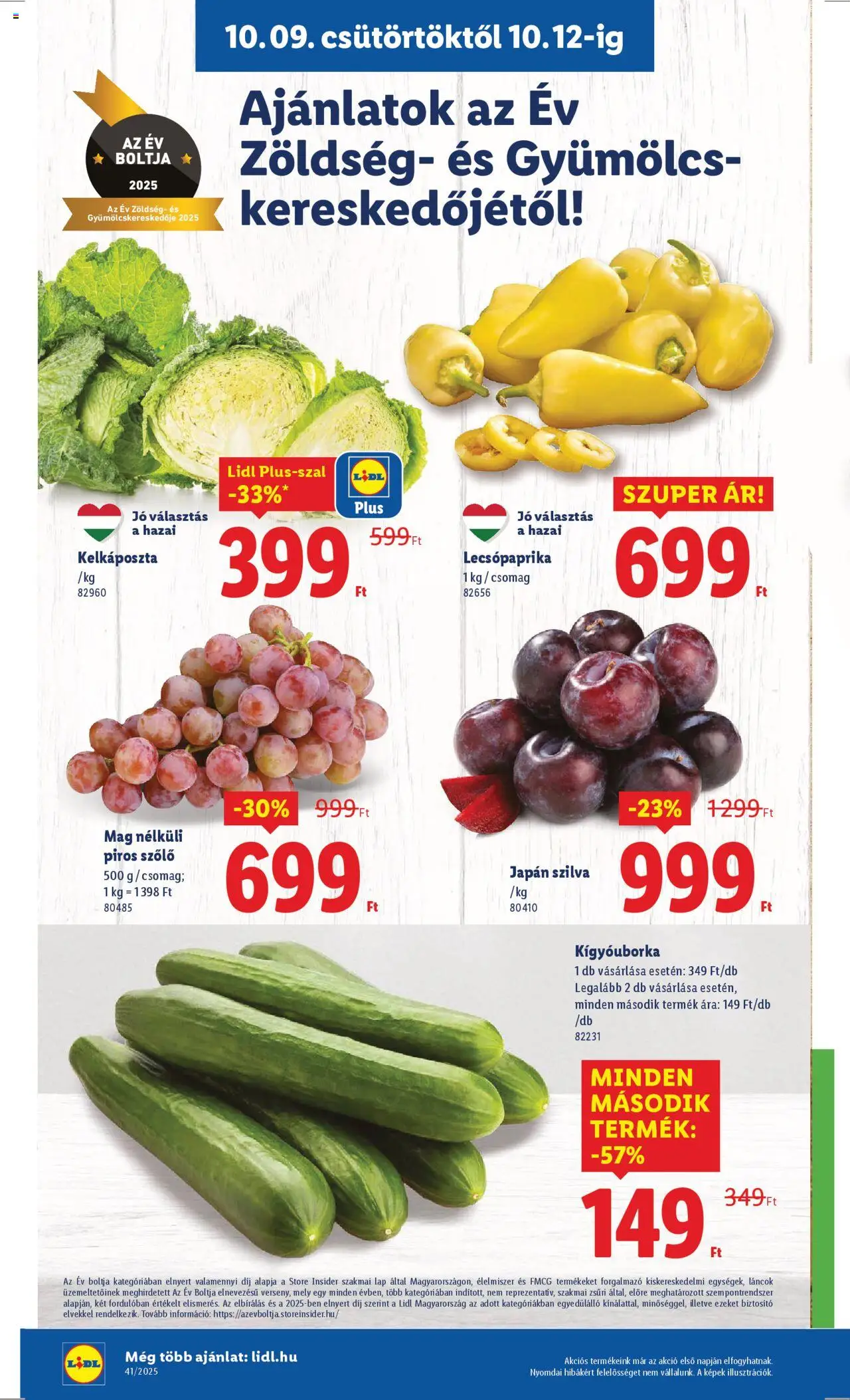 Lidl akciós ujság - amely érvényes a következő dátumtól: 09.10.2025 | Oldal: 4 | Termékek: Szőlő, Lecsópaprika, Kelkáposzta, Zöldség
