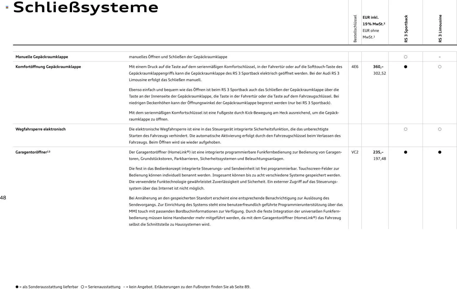 Audi RS 3 Sportback / RS 3 Limousine – gültig ab 25.10.2025 | Seite: 48