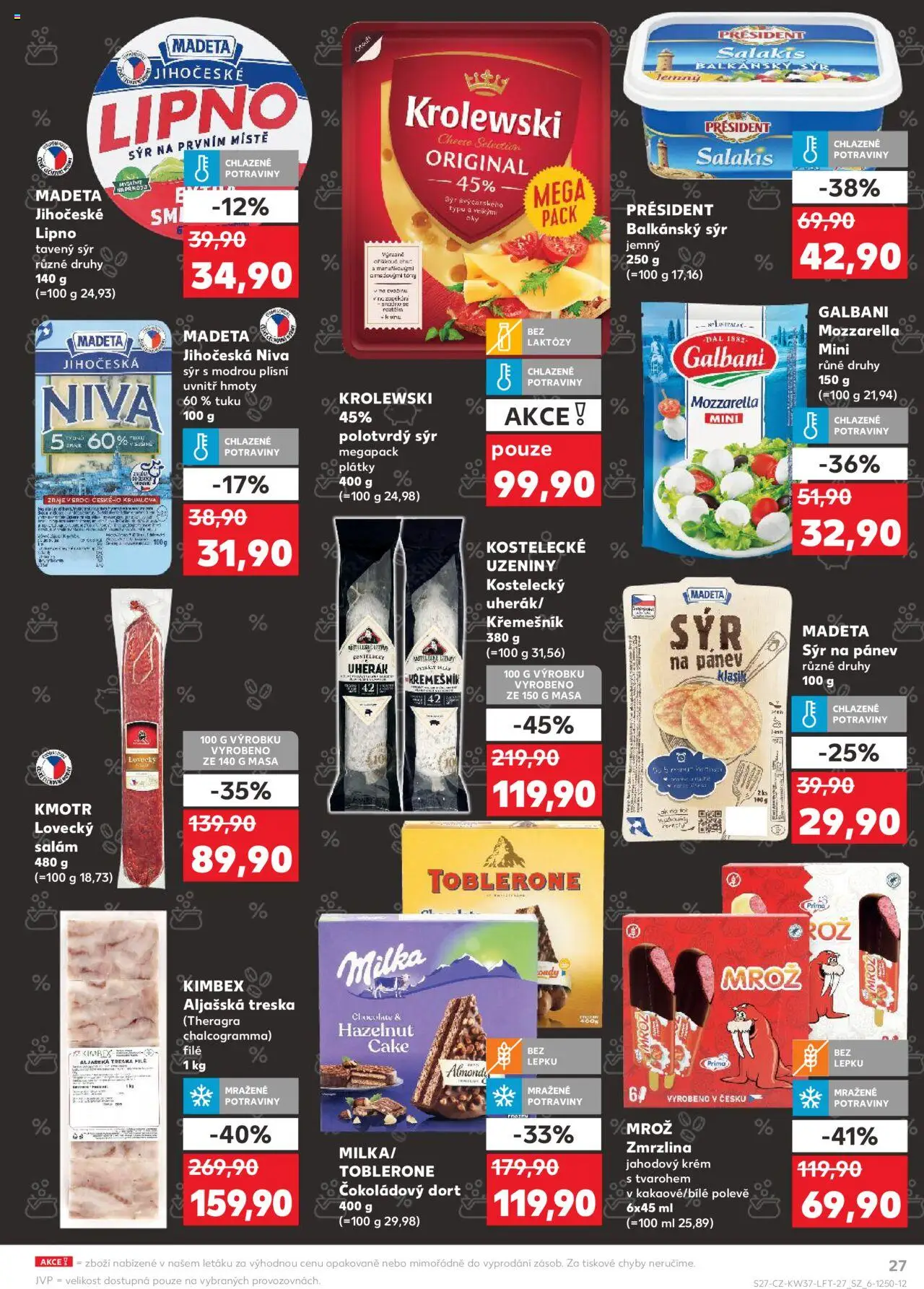 Kaufland leták - Liberec od 10.09.2025 | Strana: 27 | Produkty: Aljašská treska, Zmrzlina, Toblerone, Lovecký salám