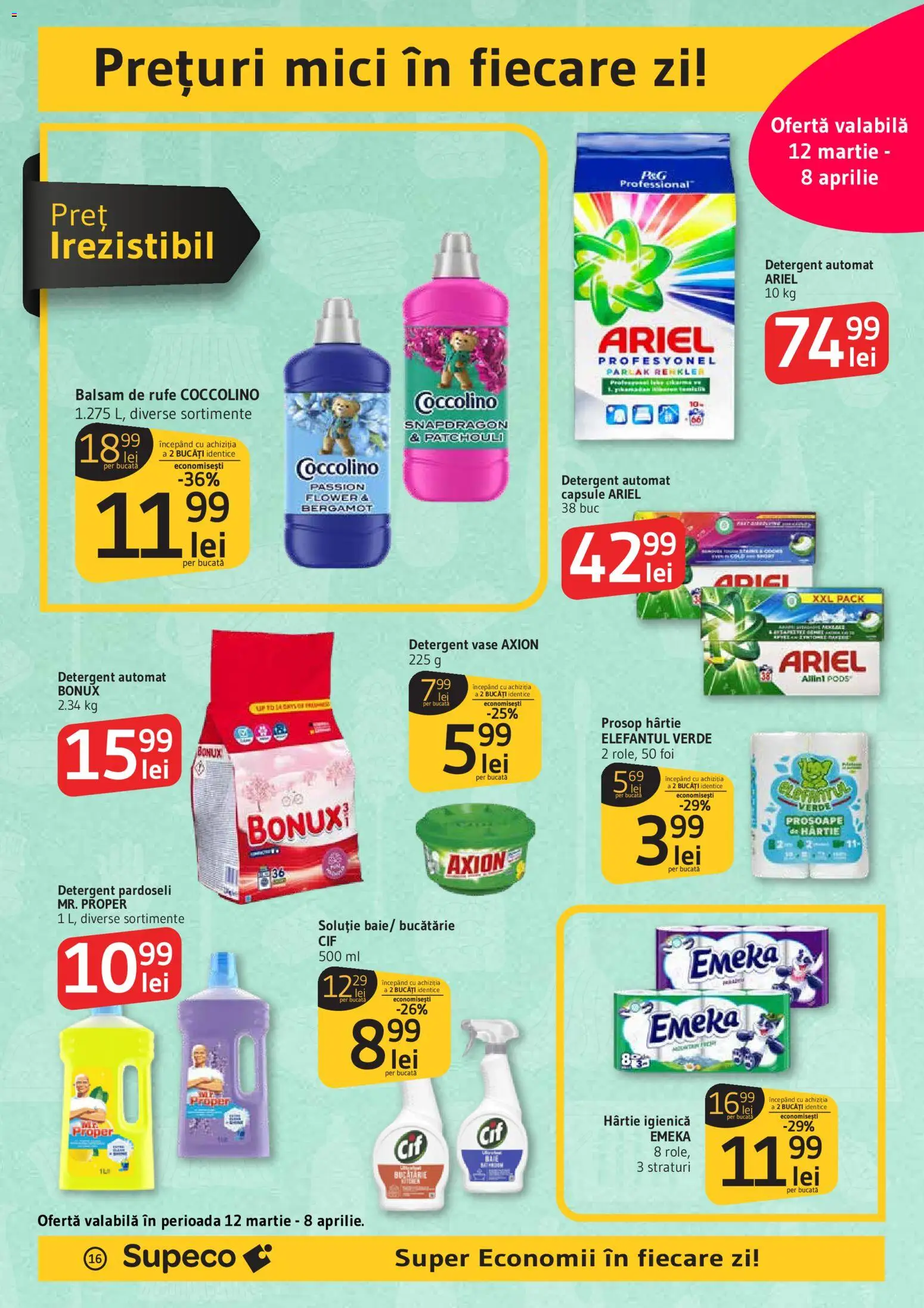 Noul catalog Supeco – valabil de la 12.03.2026 | Pagină: 16 | Produse: Kedi Ödül Oyuncakları, Mici, Balsam, Detergent