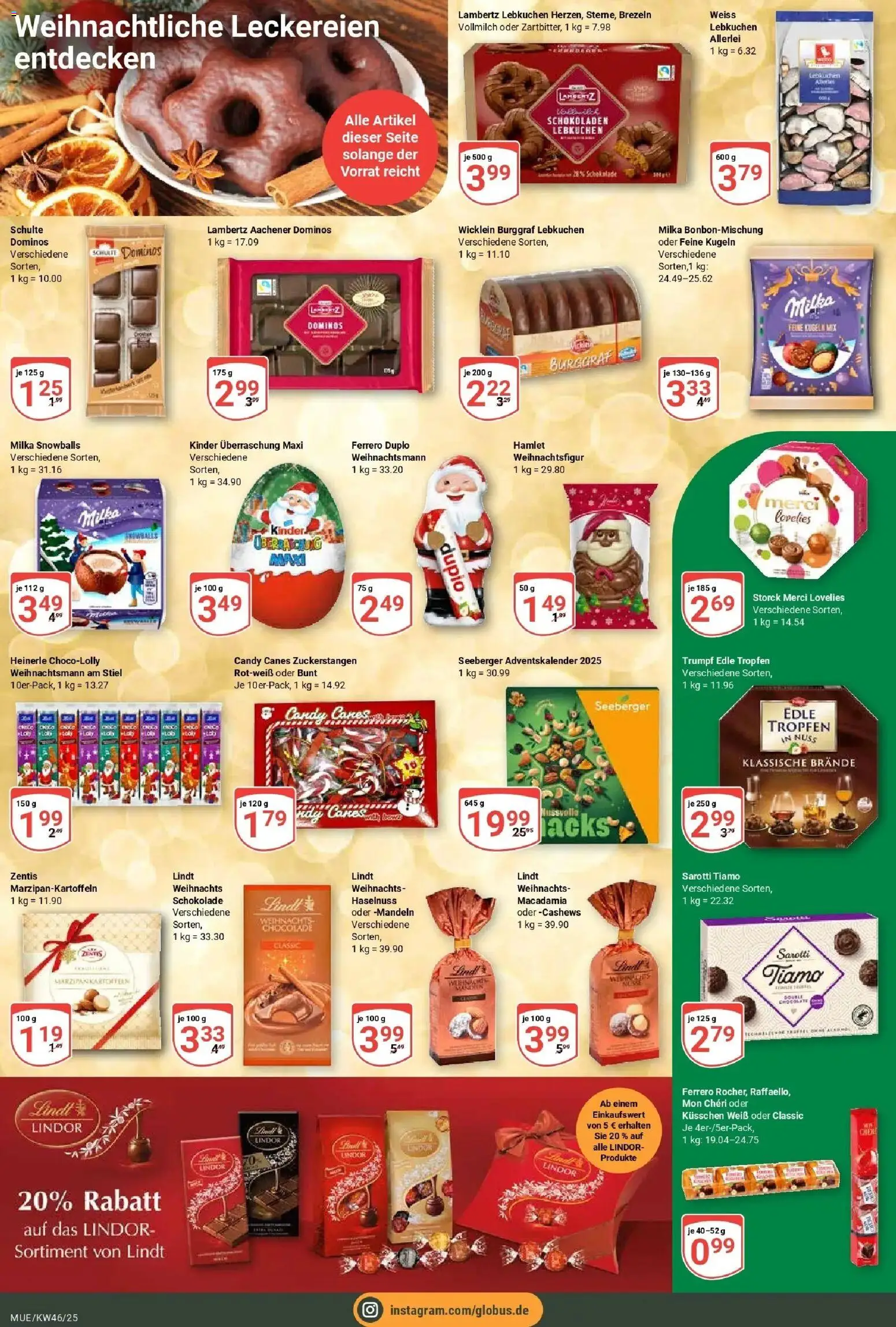 Globus prospekt Mühldorf	 – gültig ab 10.11.2025 | Seite: 21 | Produkte: Schokolade, Milka, Lindt, Mon cheri