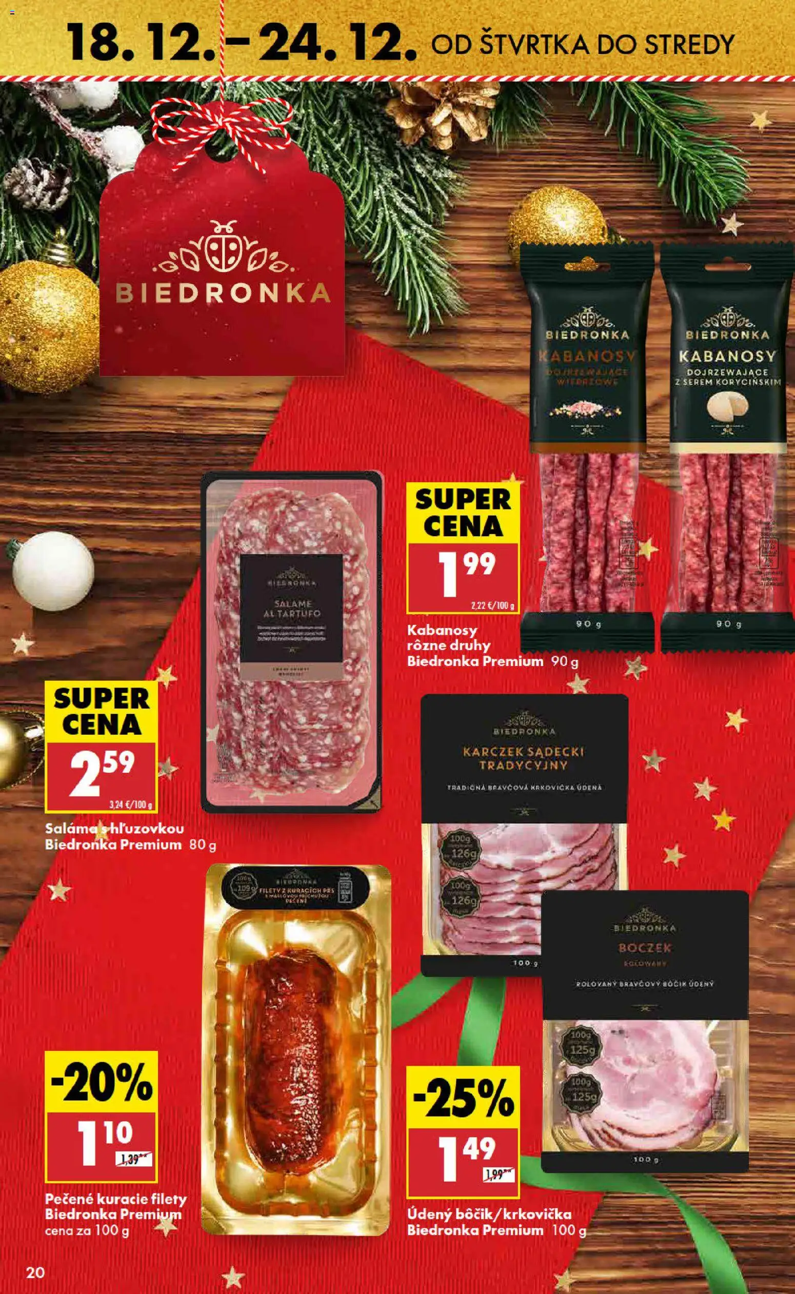 Nové Biedronka akcie – leták je platný od 18.12.2025 | Strana: 20 | Produkty: Pás, Bravčový bôčik, Krkovička