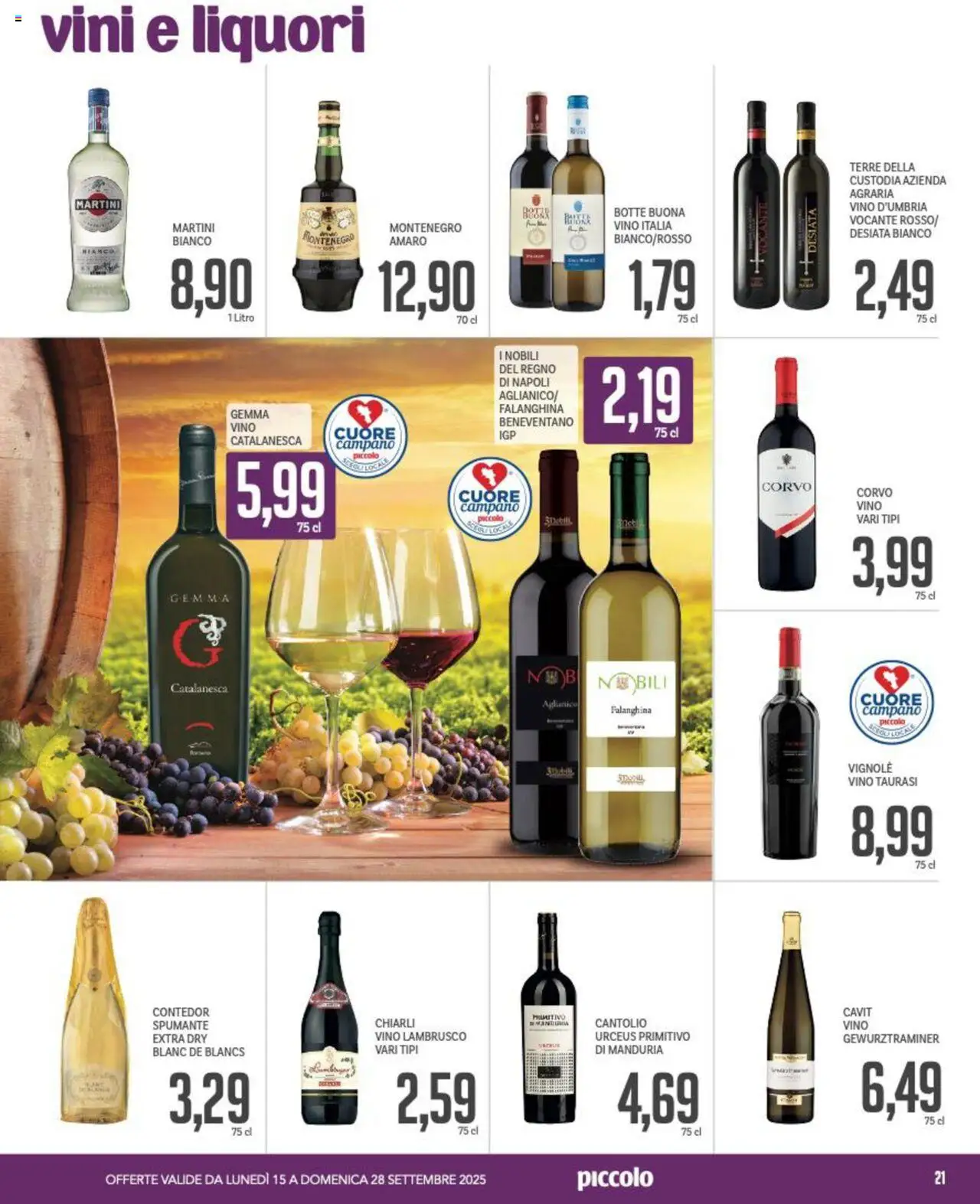 Volantino Piccolo del 15.09.2025 | Pagina: 21 | Prodotti: Vino, Spumante, Amaro