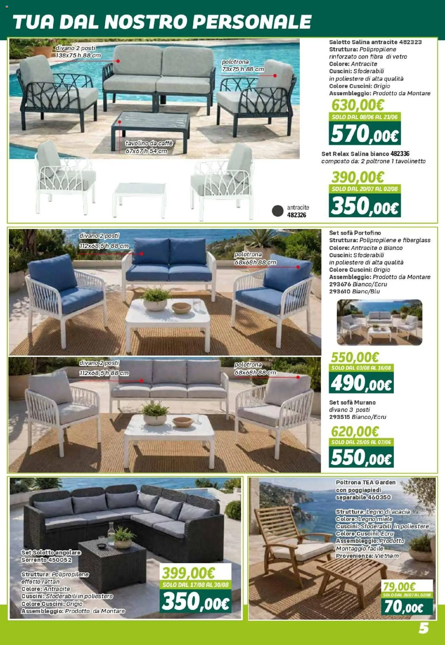 Volantino Orizzonte del 24.04.2026 | Pagina: 5 | Prodotti: Tavolino, Poggiapiedi, Sofá, Divano
