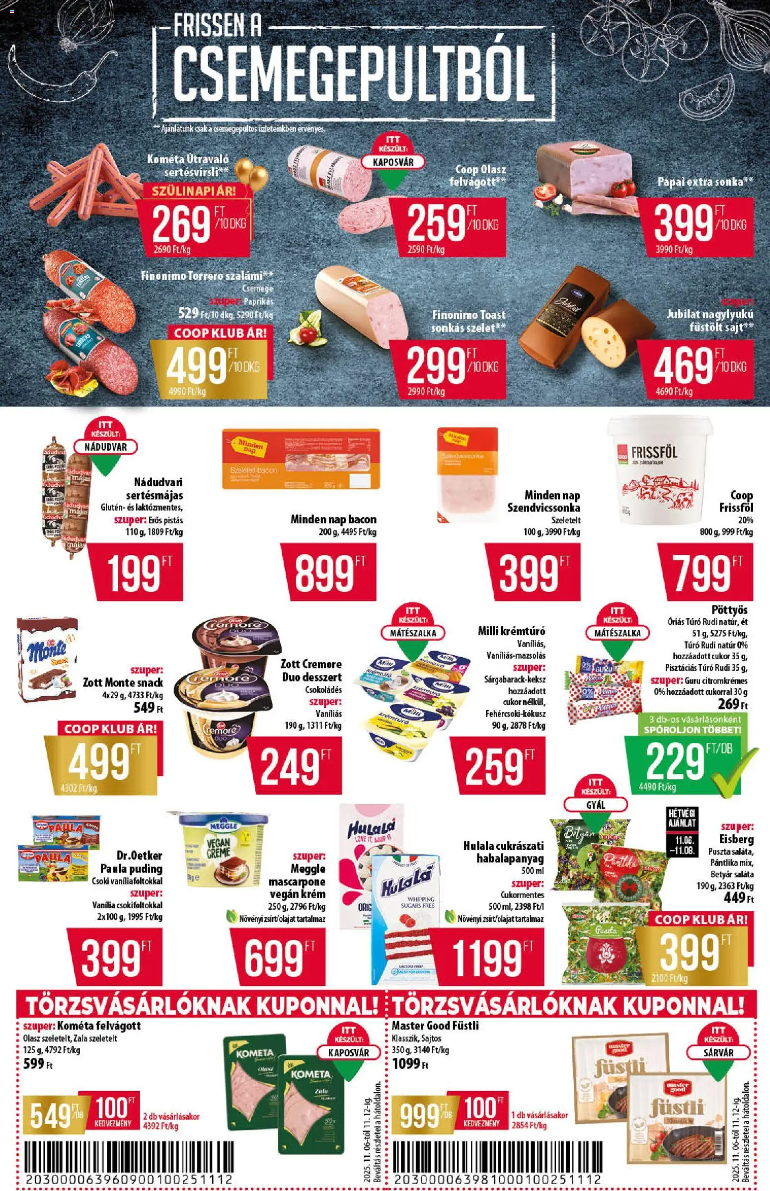 COOP akciós ujság - amely érvényes a következő dátumtól: 06.11.2025 | Oldal: 2 | Termékek: Puding, Sajt, Szalámi, Saláta