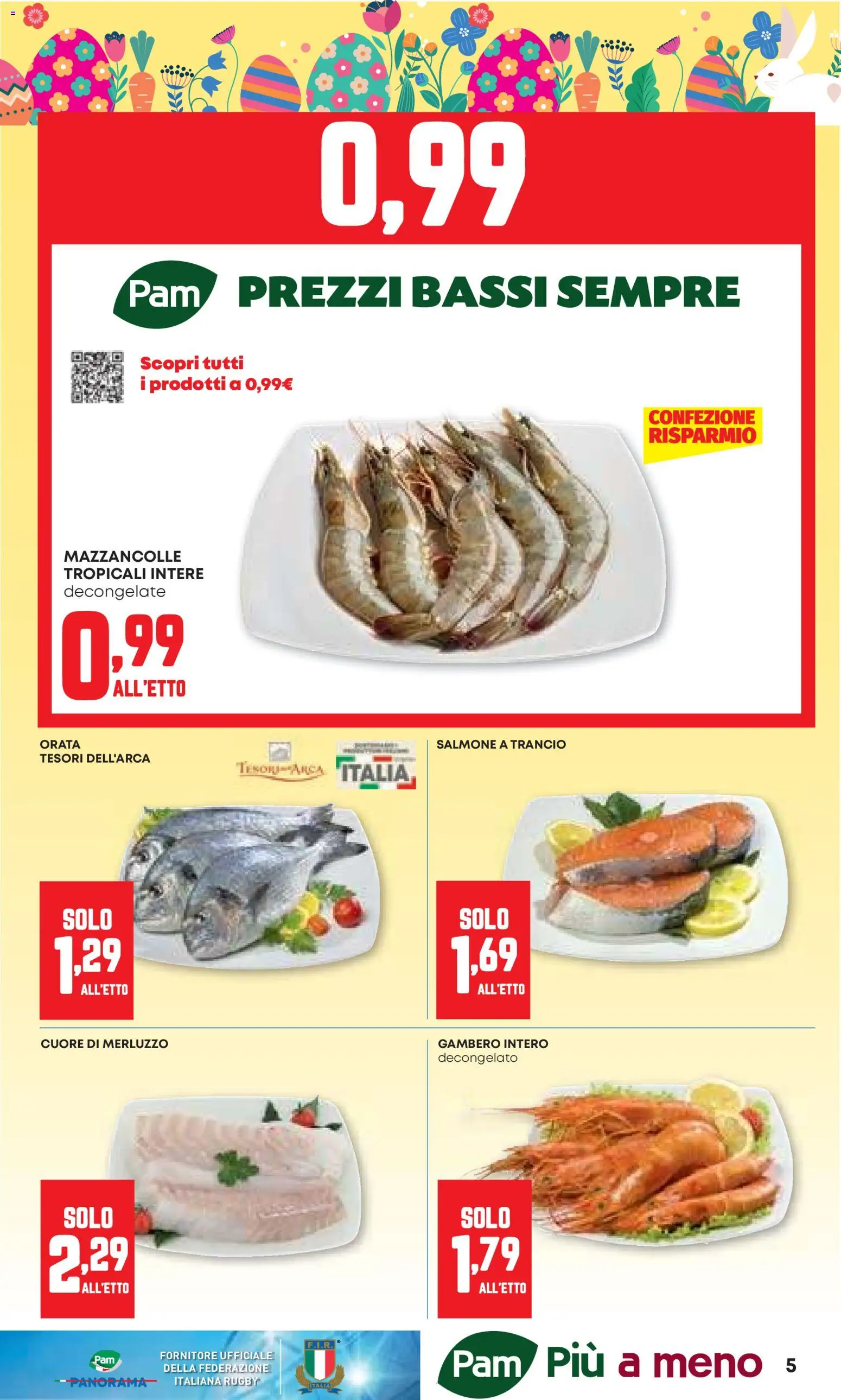 Volantino PAM del 26.03.2026 | Pagina: 5 | Prodotti: Salmone, Merluzzo, Mazzancolle, Orata