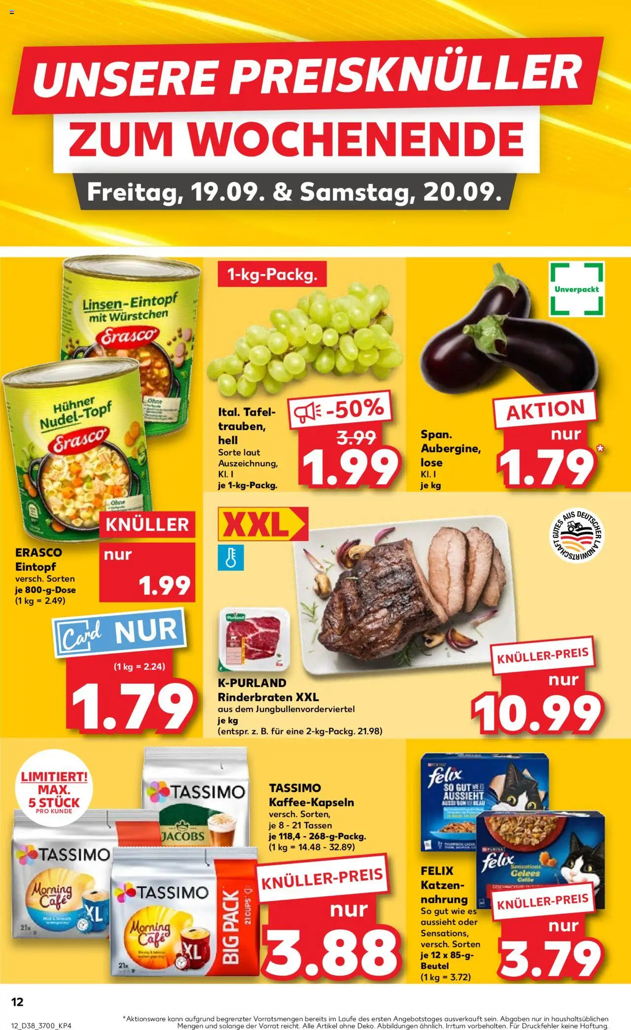Kaufland prospekt Rostock	 – gültig ab 18.09.2025 | Seite: 12 | Produkte: Rinderbraten, Erasco, Tassimo