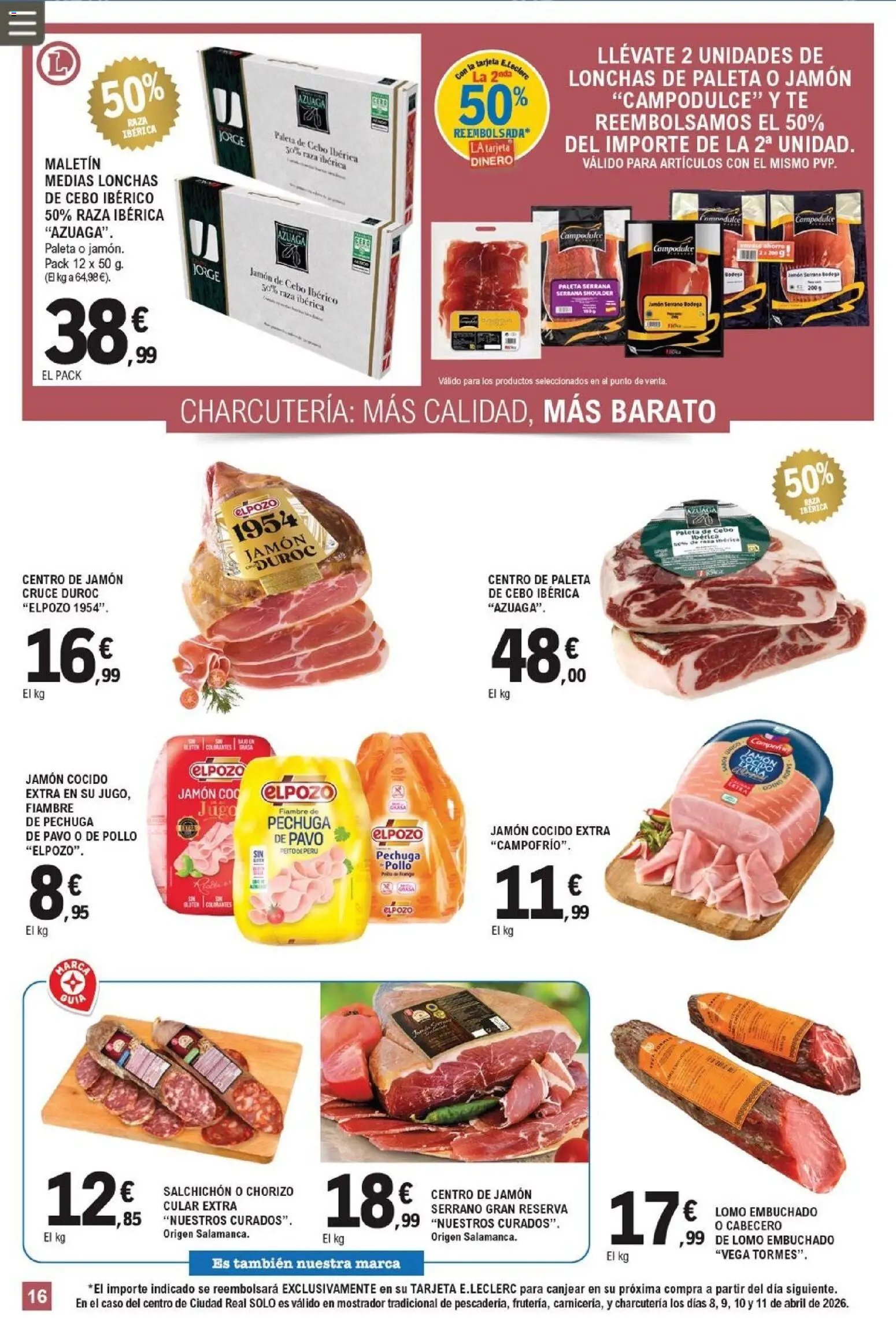 E.Leclerc folleto │ válido desde el 08.04.2026 | Página: 16 | Productos: Medias, Jamón, Jamón cocido, Té