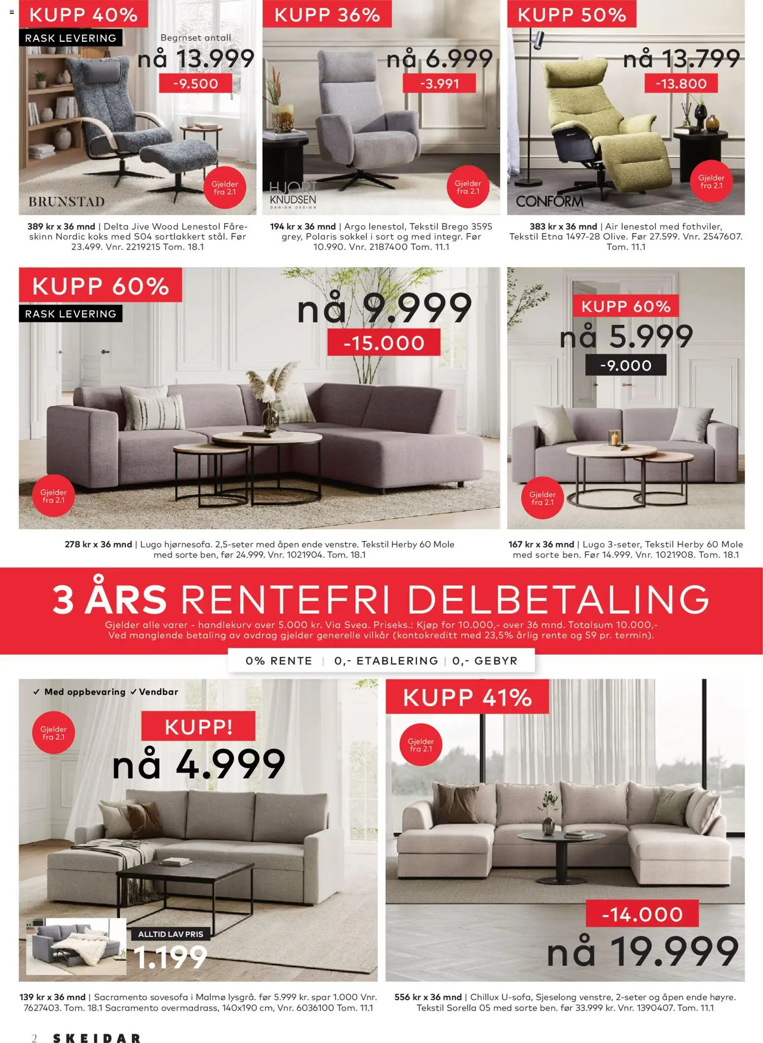 {H1} | Side: 2 | Produkter: Sovesofa, Lenestol, Sjeselong