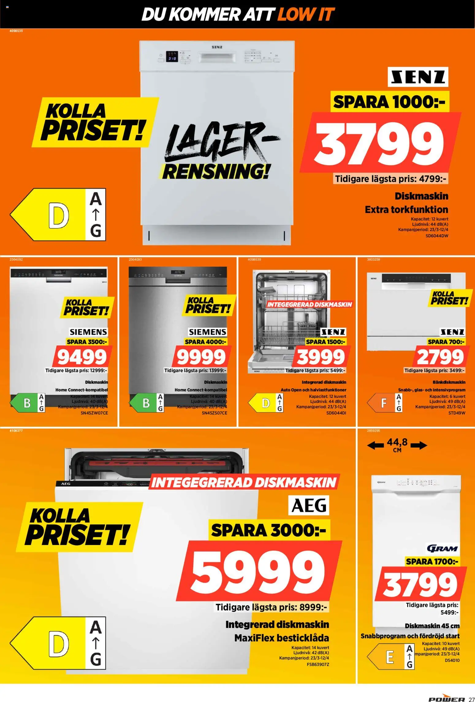 Power reklamblad aktuell från 23.09.2026 | Sida: 27 | Produkter: Diskmaskin, Kuvert, Bänkdiskmaskin