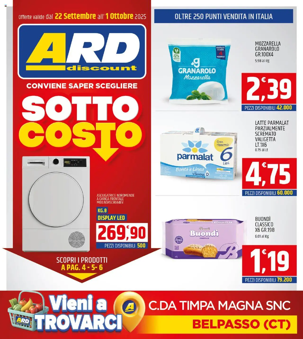 Volantino ARD Discount del 22.09.2025 | Pagina: 1 | Prodotti: Mozzarella, Latte, Asciugatrice, Valigetta