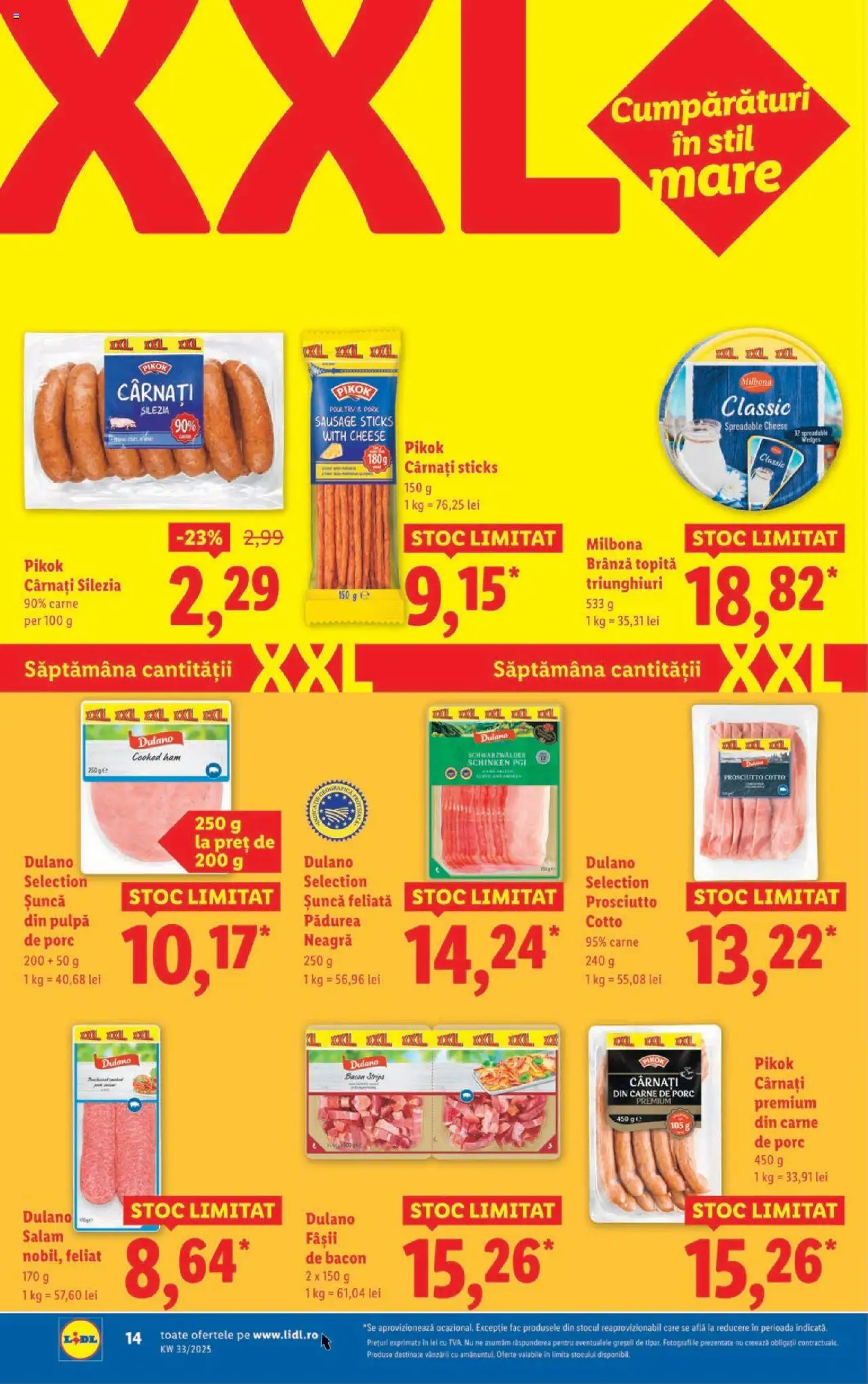Catalog Lidl – valabil de la 11.08.2025 | Pagină: 14 | Produse: Bacon, Brânză, Salam, Cârnați
