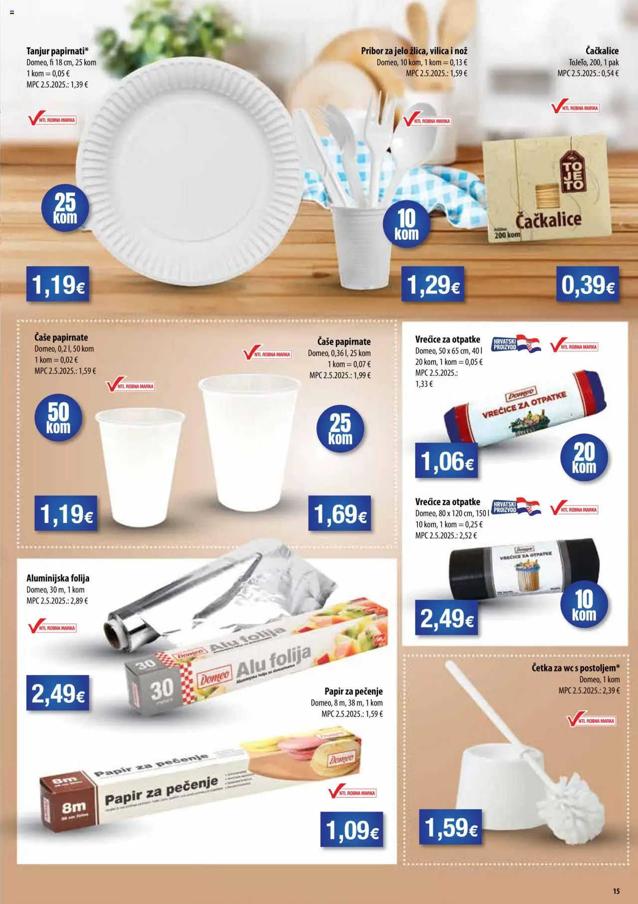 Boso katalog | vrijedi od 15.10.2025 | Stranica: 15 | Proizvodi: Čaše, Papir za pečenje, Četka za wc, Pribor za jelo