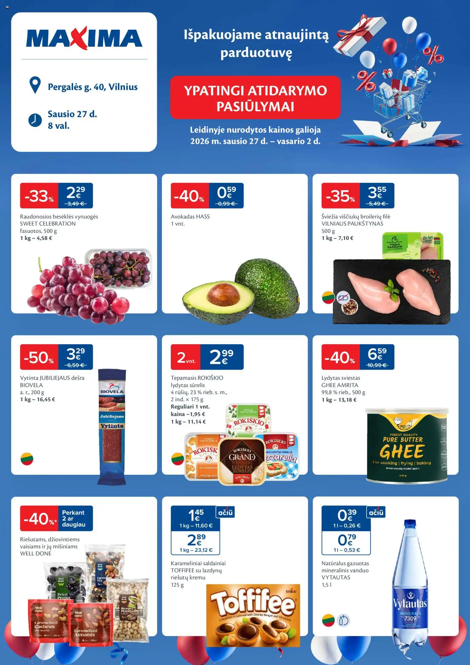 MAXIMA akcijos nuo 27.01.2026 | Puslapis: 1 | Prekių: Sūrelis, Viščiukų, Sviestas, Dešra