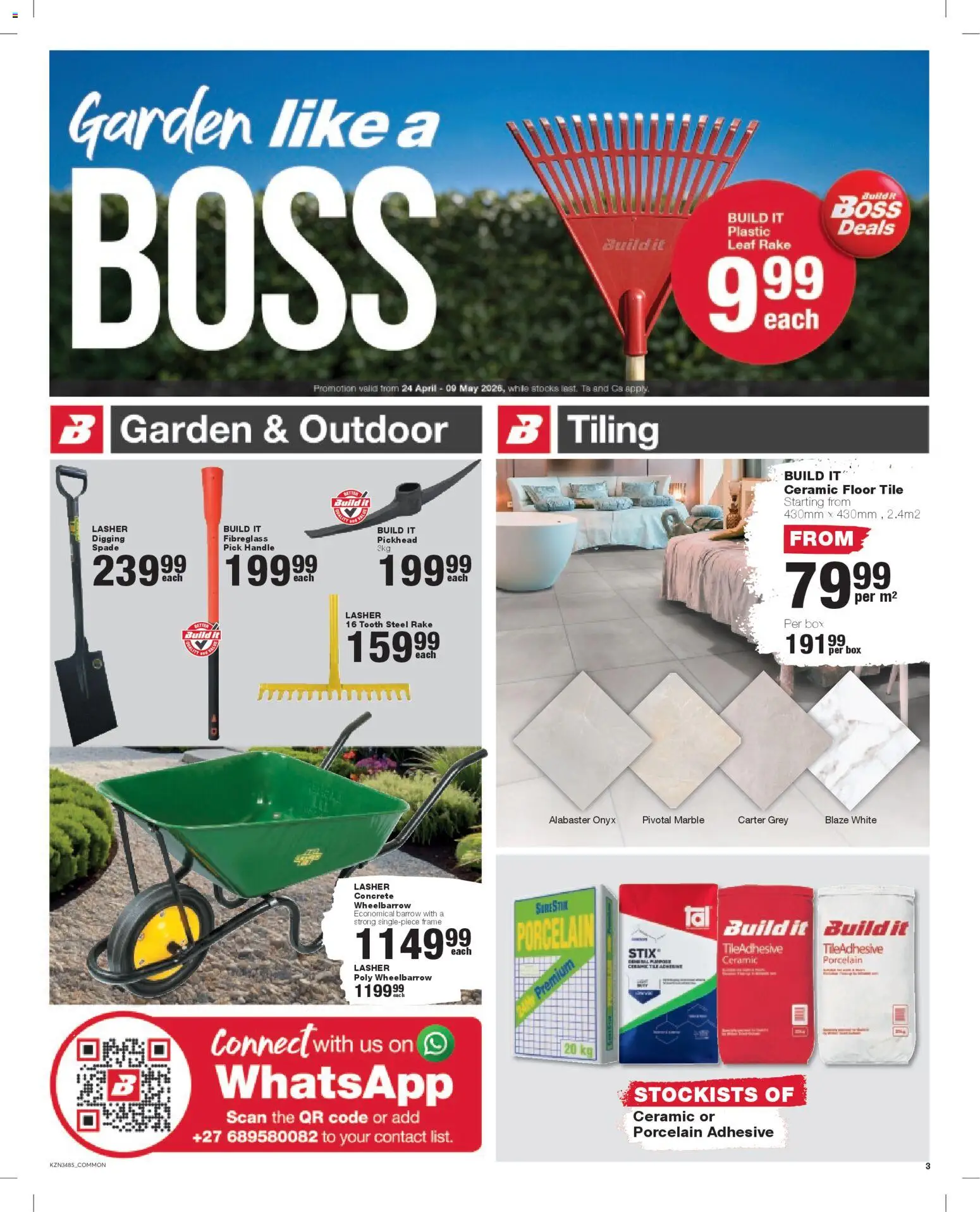 New Build It catalogue – valid from 24.04.2026 | Page: 3 | Products: Frame, Tiling, Adhesive, Spade