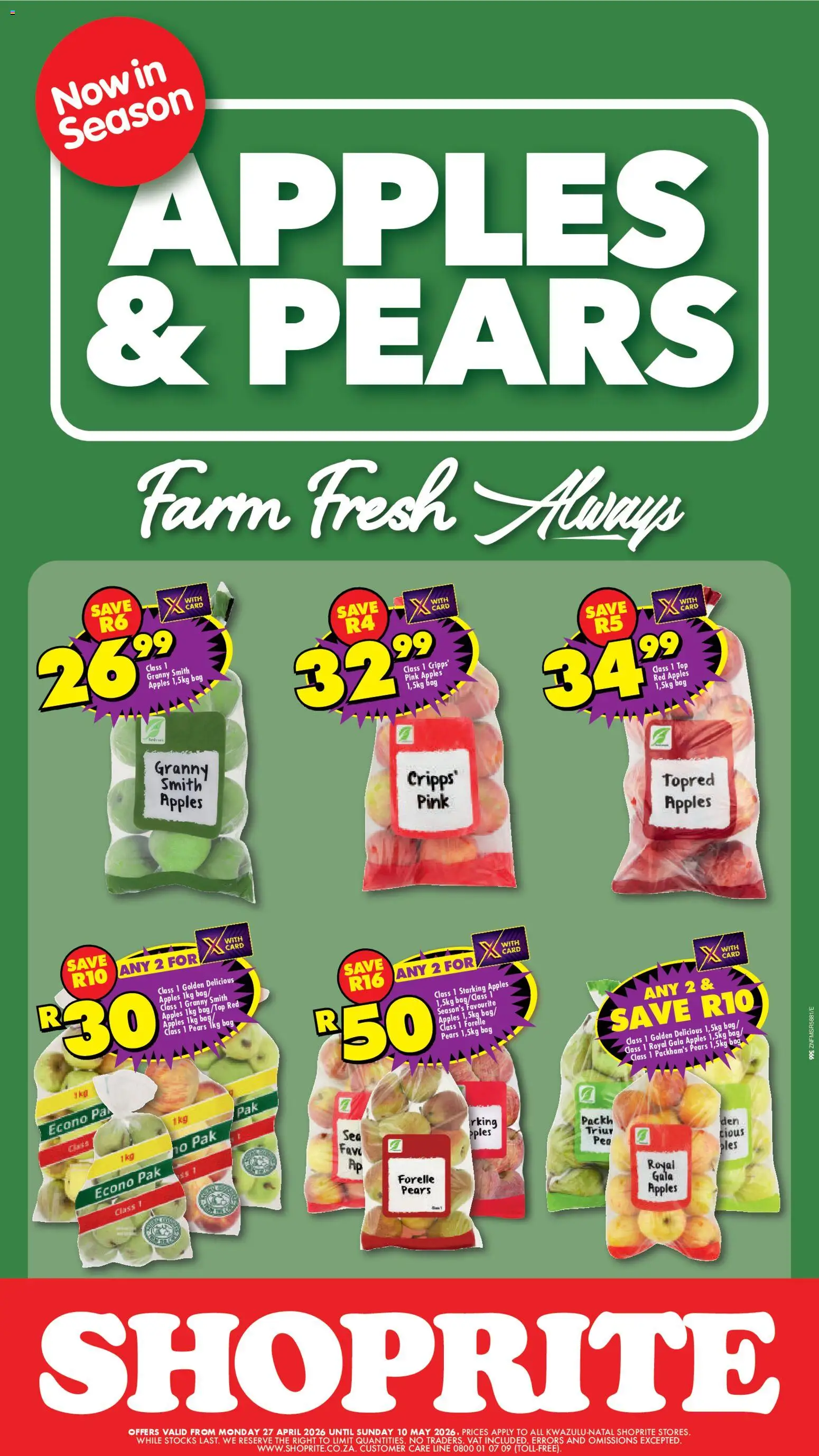 New Shoprite catalogue – valid from 27.04.2026 | Page: 1 | Products: Pears, Bag, Apples